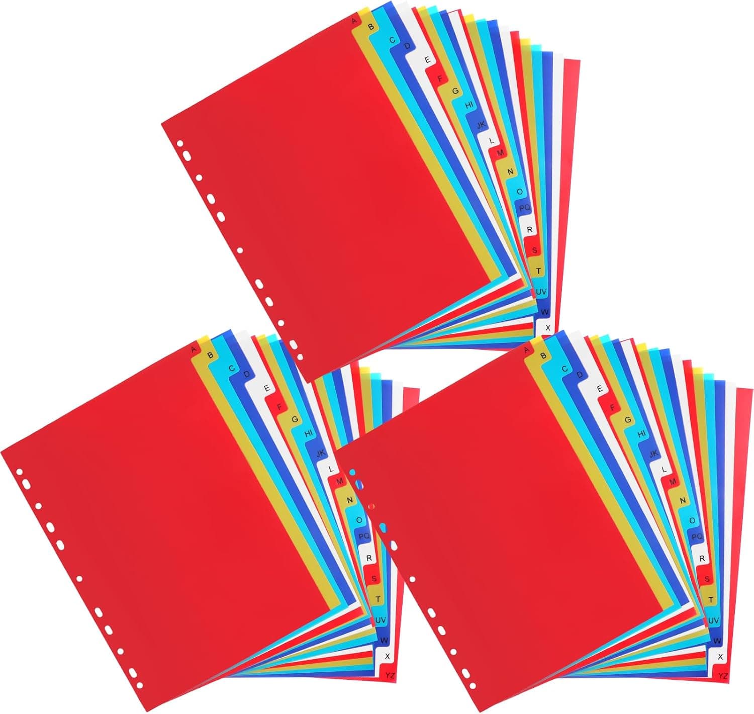 3 Sets 21 Tab A-Z Binder Dividers, 3 Ring Plastic Binder Dividers with Tabs Multicolor Alphabet Dividers for 2/3/4/11 Ring Binders, Letter Size (8.2×11.6 Inch)