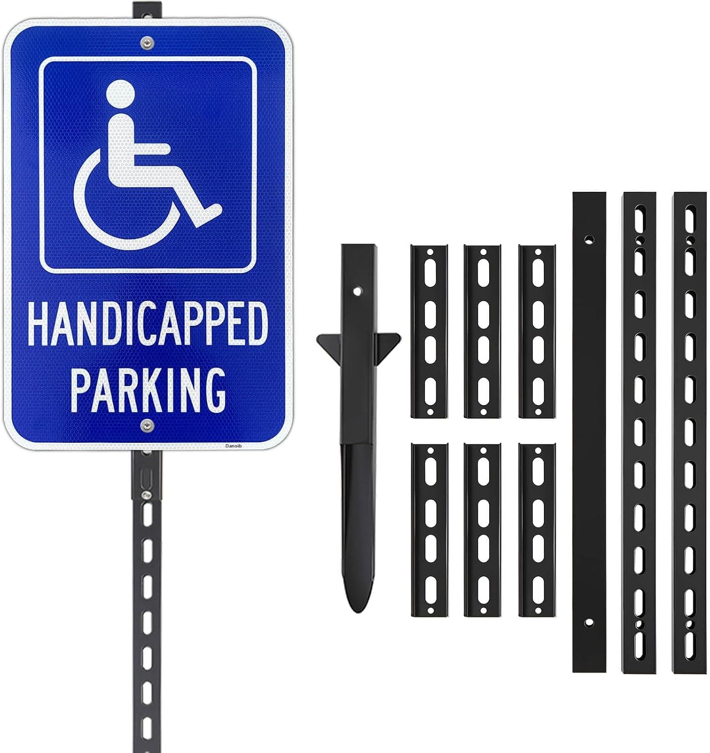 Handicap Parking Sign with 6Ft Stake, 18 x 12 Inch Engineer Grade Reflective Aluminum, Handicapped Sign, Weather Resistant, Waterproof, Durable Ink (Blue)