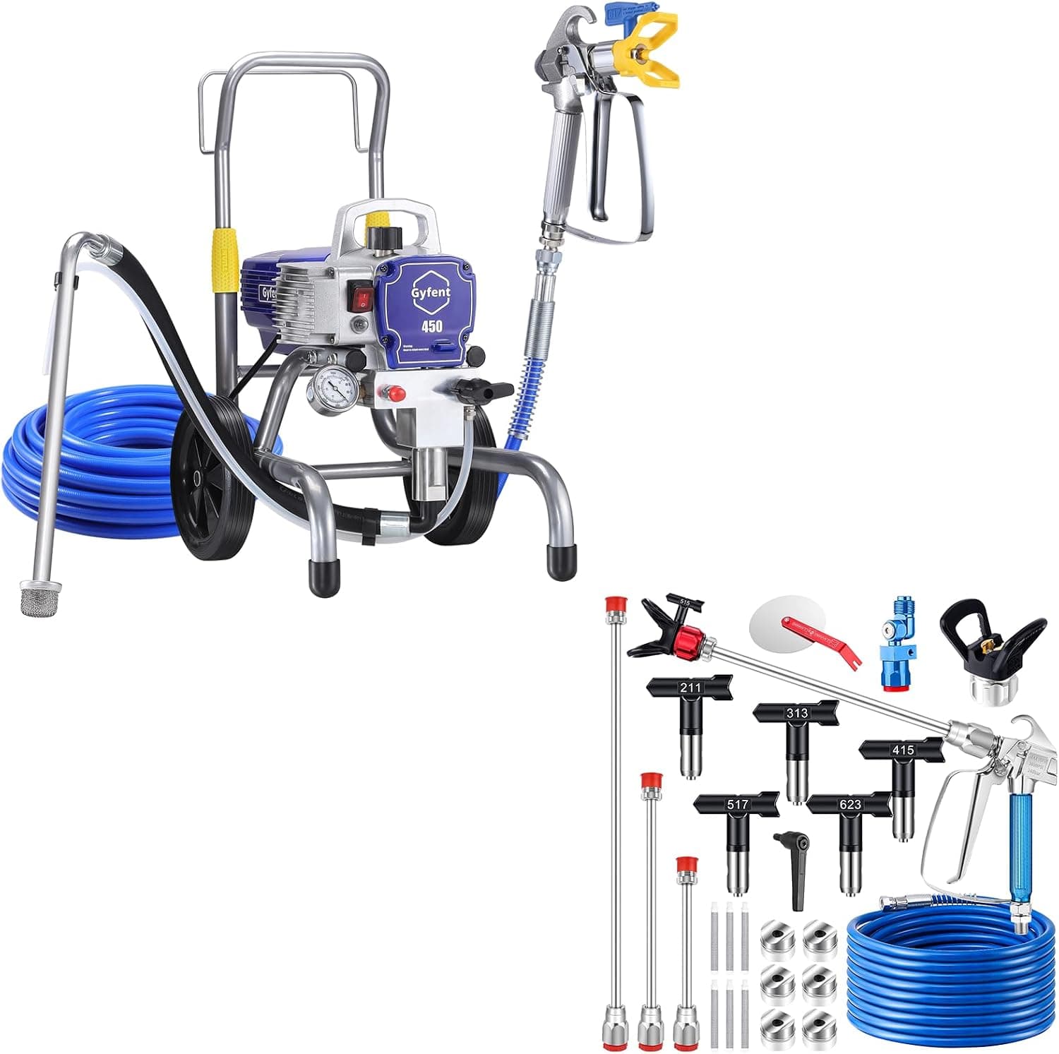 450 Airless Paint Sprayer with 22Pcs Kit, 0.47GPM Paint Sprayer for Home Interior 3300psi 900W High Efficiency Airless Sprayer with Low Overspray for House Painting Townhouse