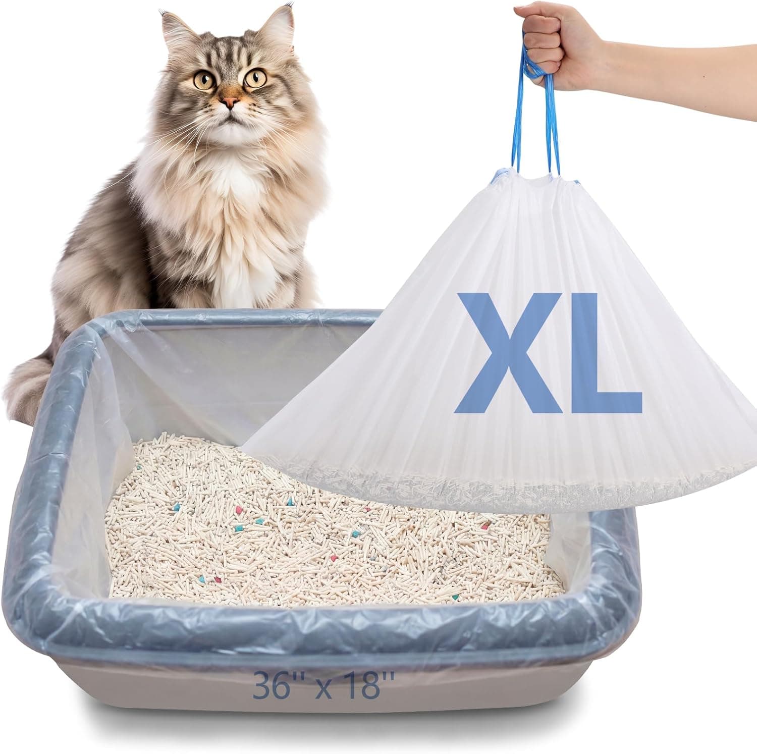 Cat Litter Box Liners, Heavy Duty Cat Litter Bags, Extra-Thick 3MIL Drawstring Cat Litter Box Liners, Jumbo 36’’x19’’ Litter Box Bags - Tear & Leak Resistant - Pet Supplies, 10 Count/Bagged