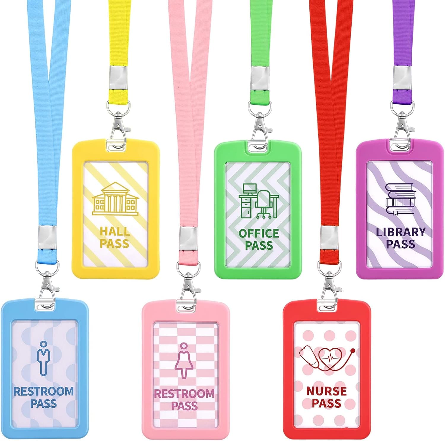 6 Set Hall Passes for Classrooms Silicone Hall Pass Lanyards Unbreakable School Passes for Hall Library Restroom Nurse Office School Classroom Supplies
