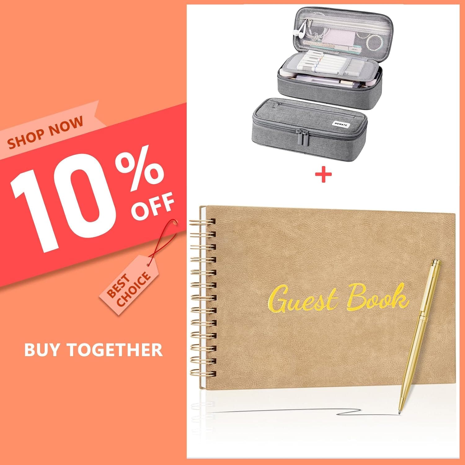 WEMATE Large Pencil Case + Simply Elegant Leather Memorial Guestbook
