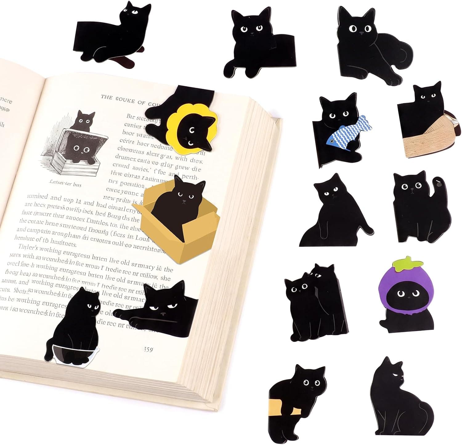 30Pcs Magnetic Bookmarks, Cute Black Cat Book Markers Clip, Cat Magnet Page Markers, Book Lover Gifts for Women, Kids, Book Lovers Reading Lovers, Office Home Supplies Book Accessories, 15 Styles
