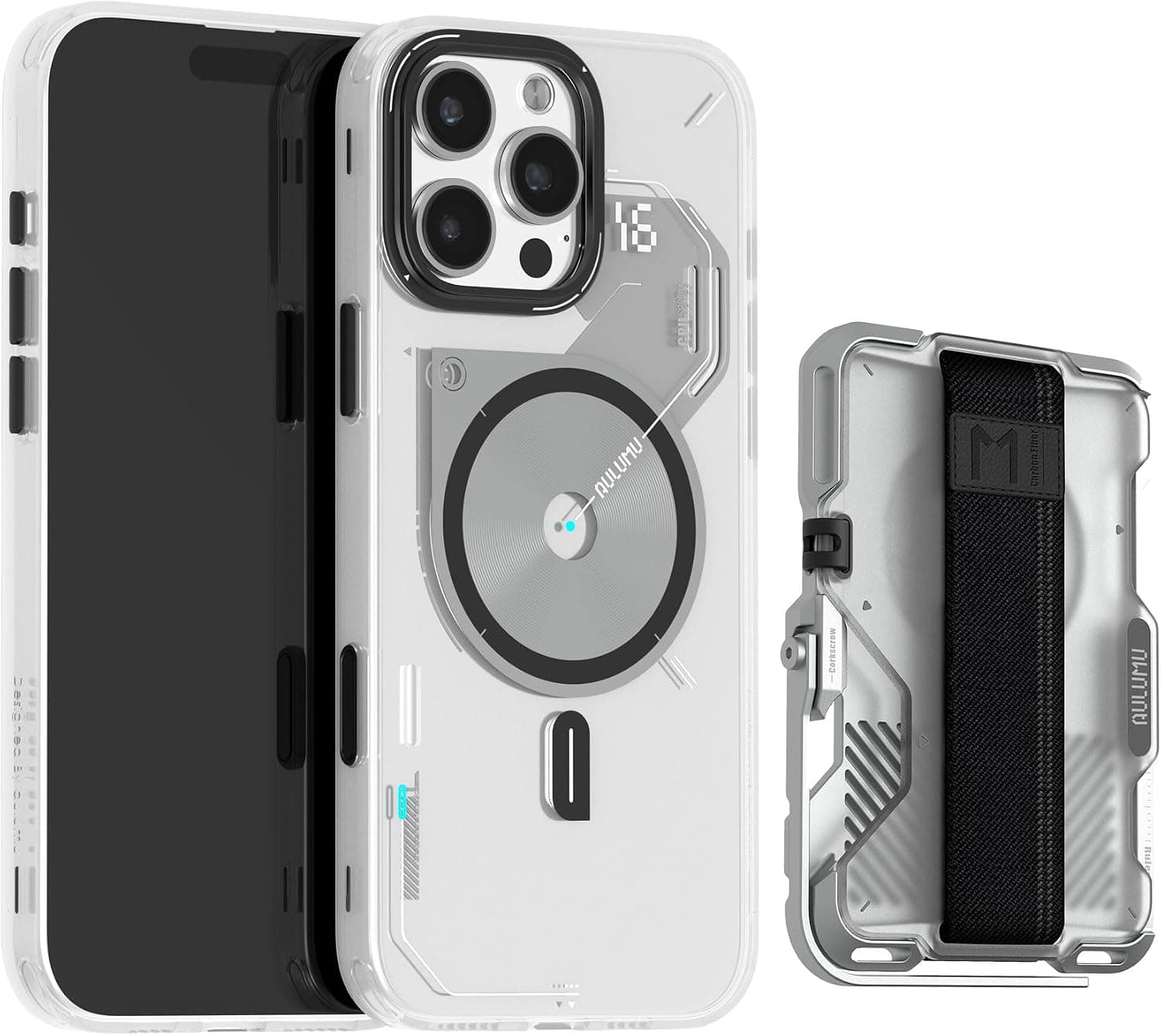 Aulumu A16 Thermal [Touch Translucent White] + G03 Transparently Magnetic Wallet Card Holder[Translucent White] for iPhone 16 Pro Max | Comforts Magnetic Card Holder Kit