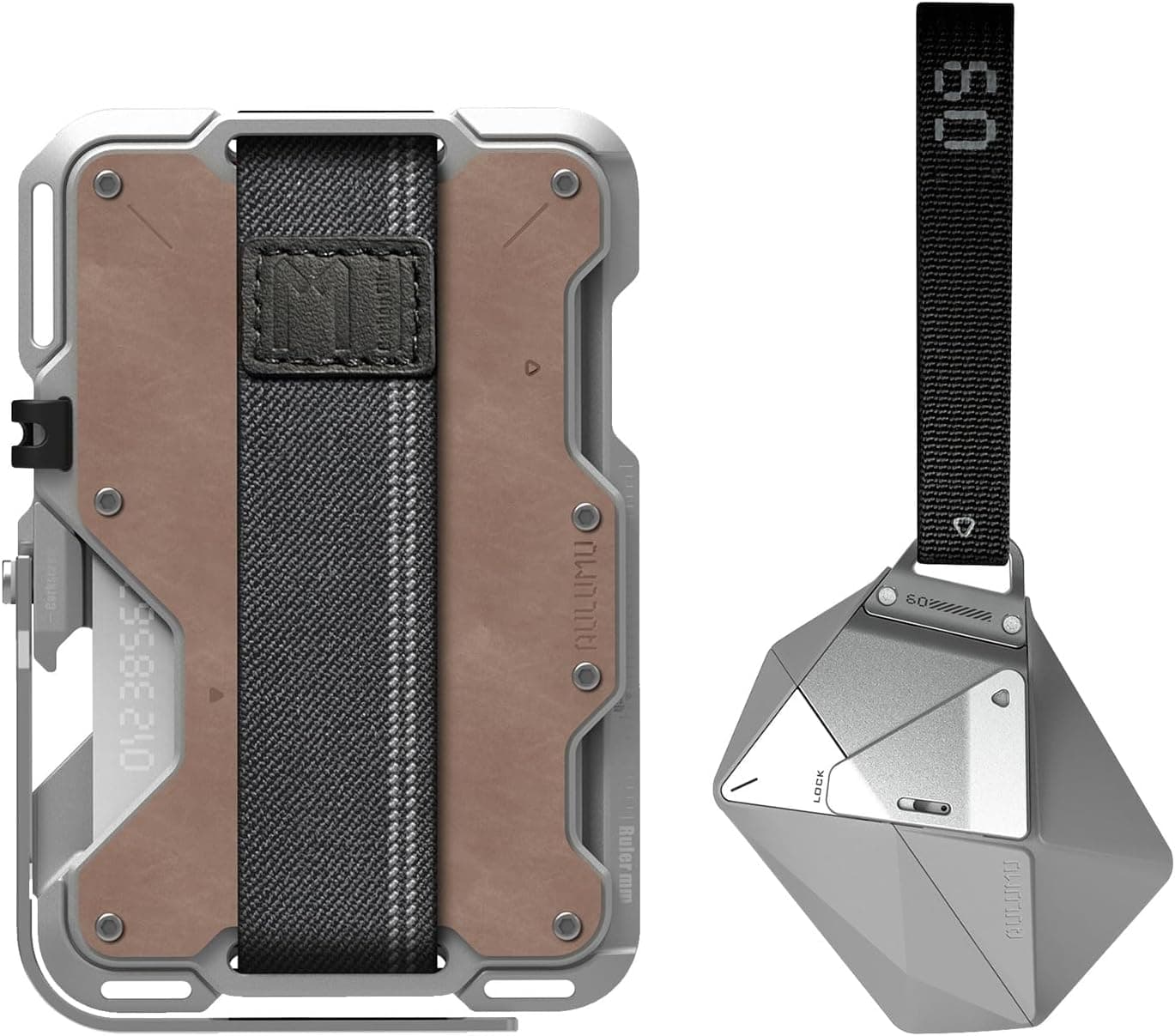 Aulumu A09 Geometric AirPods Pro Case [Gray ] + G03 Wallet Leather Metal Card Case [Genuine Leather] All-in-One Secure Case Set