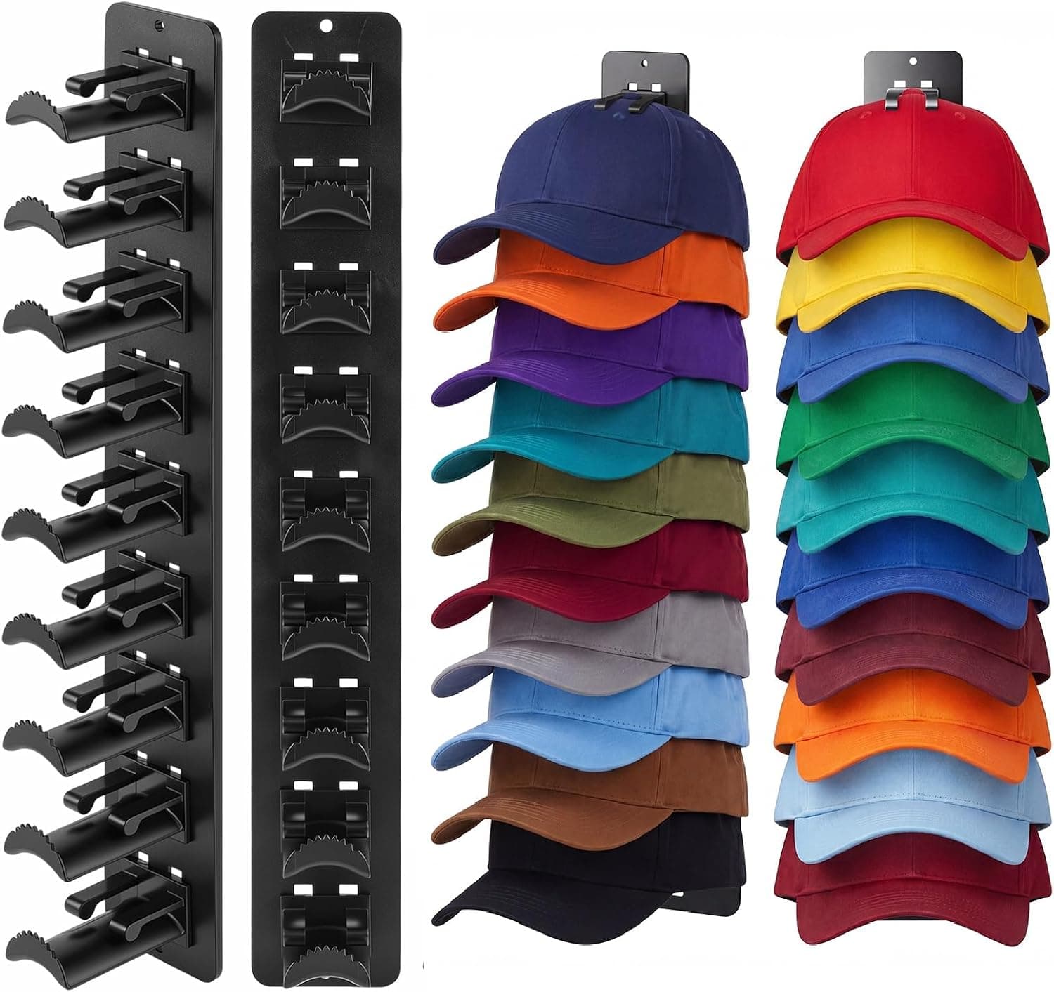 Dntorx 1 Pack Black Hat Organizer For Baseball Caps, Hat Rack For Wall, No-Drill Adhesive or Screw, Wall Mounted Hat Hooks Hold up to 9 Hats For Closet Door Bedroom, Space Saving Baseball Cap Storage