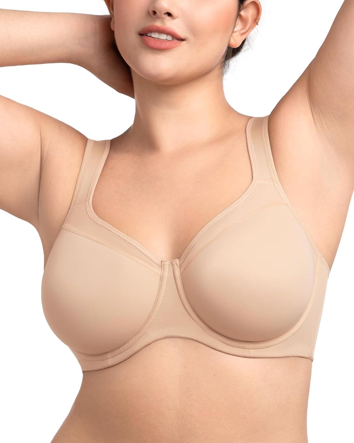 HSIA Bras for Women Minimizer Full Coverage Plus Size Tshirt Convertible Bra Unlined Underwire Seamless Cups with Mesh Light Beige