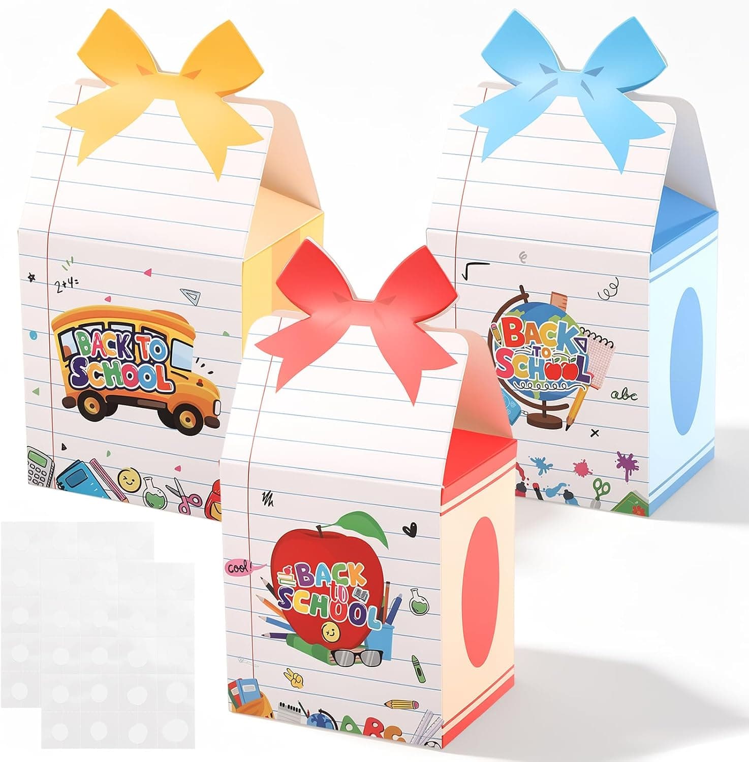 woric 24 Pack Back to School Gift Boxes, 3 Styles First Day of School Candy Box with Bow Suitable for First Day of School Classroom Party Decorations and Gift Wrapping
