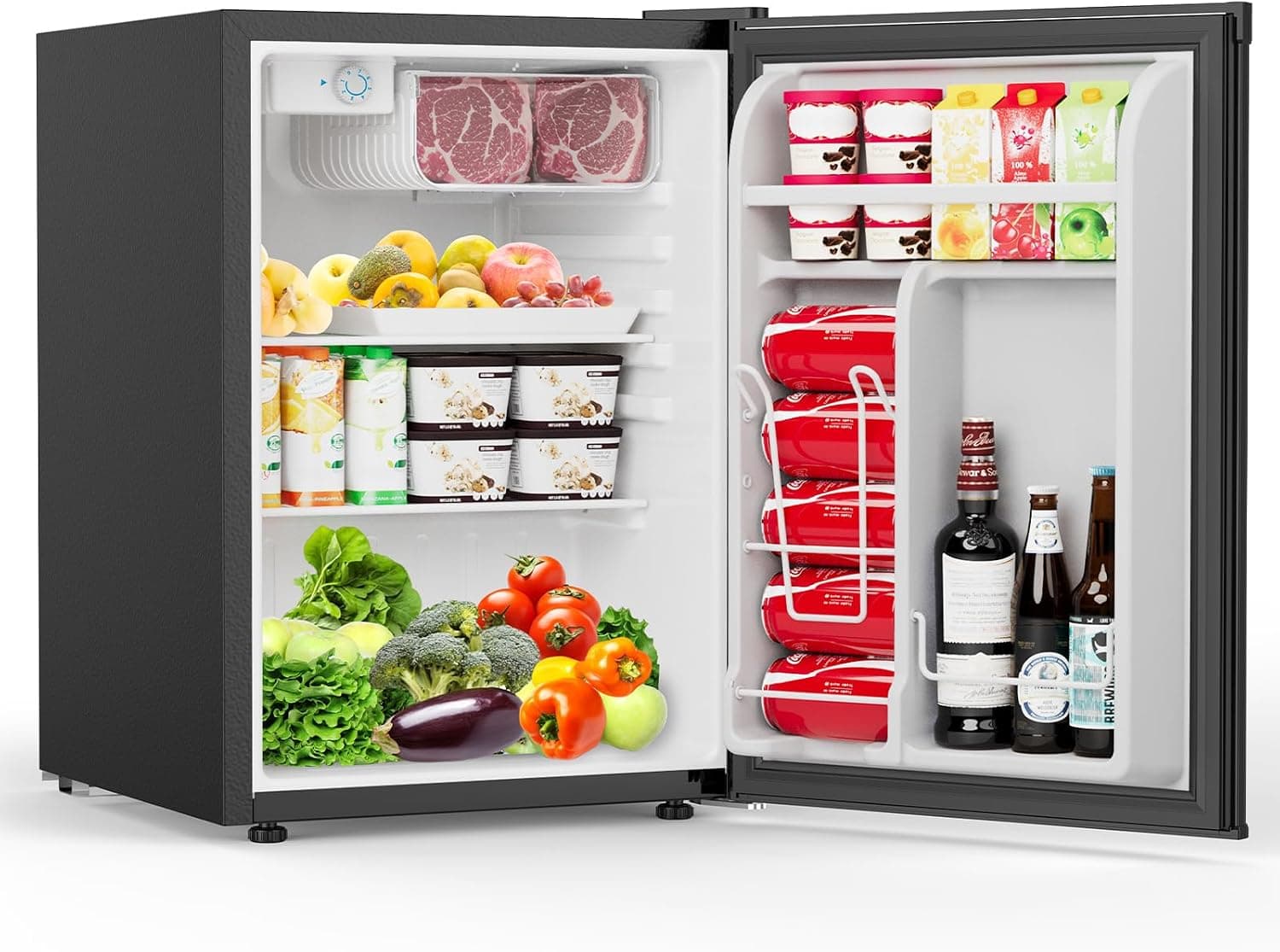 COWSAR 2.6 Cu.Ft Mini Fridge with Freezer, Quiet Reversible Door Compact Refrigerator, Small Refrigerator with 2 Removable Shelves, Adjustable Thermostat, for Office, Bedroom, Dorm, Black