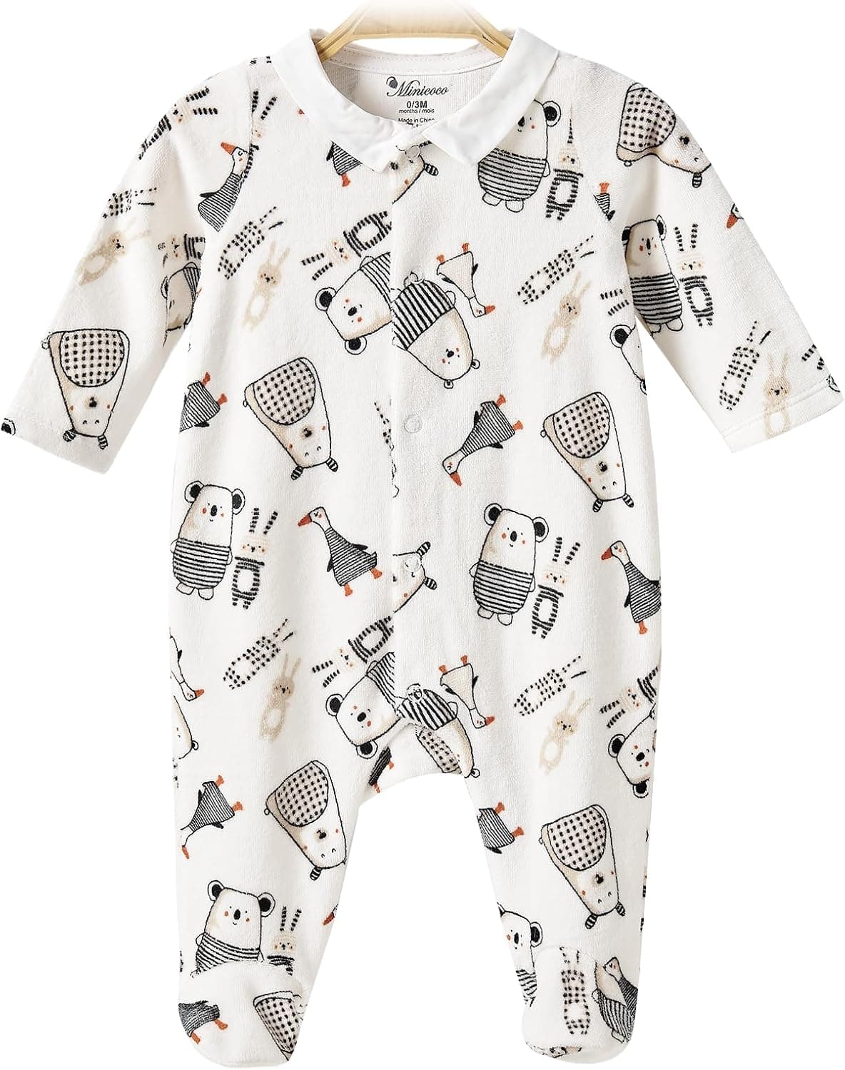 Baby Cotton-Blend Velvet Footie, ong Sleeved Footed Jumpsuit, Soft Warm Baby Outfit for 0–12 Months Infants
