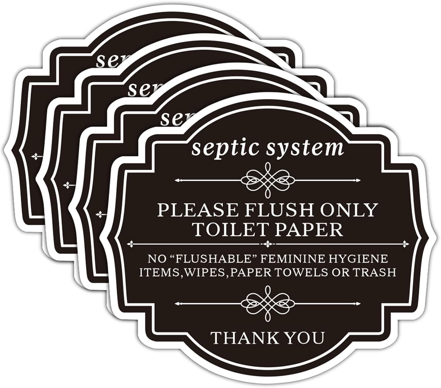 4 Pack Do Not Flush Rules Bathroom Signs, 4.7 x 4.3 Inch Cute Septic System Bathroom Sign,Please Flush Only Toilet Paper,Great for Business, Home or Cabin, RV (Black)