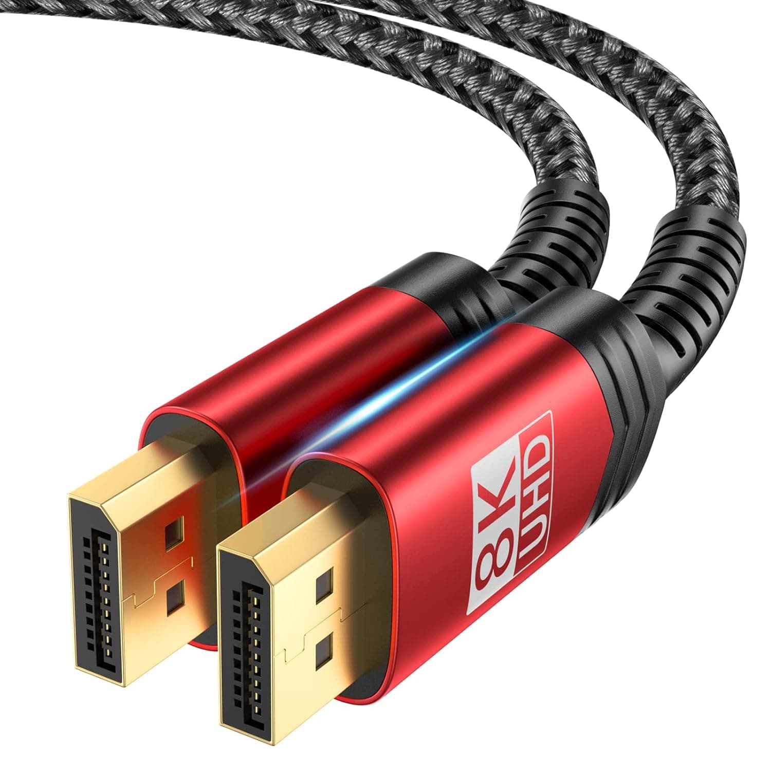 JSAUX 8K DisplayPort Cable 3ft, DP to DP Cable(8K@60Hz, 2K@240Hz, 4K@144Hz, 32.4Gbps), Compatible with Gaming Laptop TV PC Computer Monitor-Red