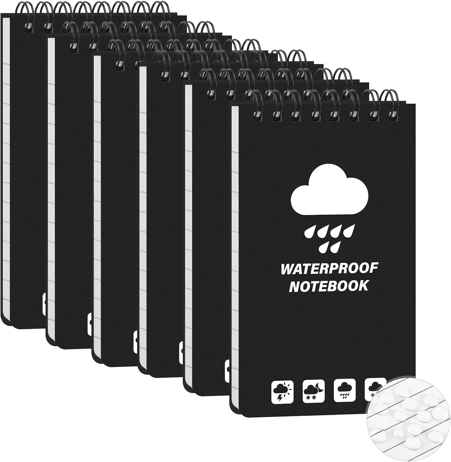 Thboxes 6 Pack Waterproof Pocket Notebook, 5" x 3" Top-Spiral Waterproof All Weather Notepad for Office School Police Outdoor Recording Steno Note Pads