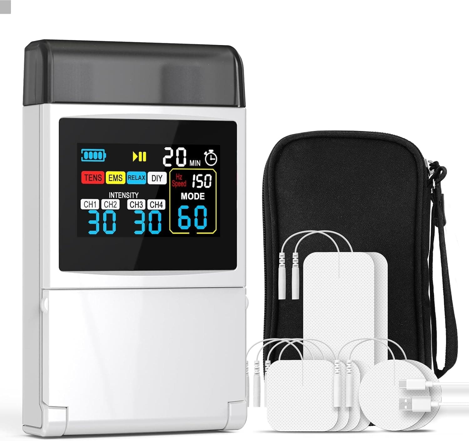 TENS Unit EMS Muscle Stimulator for Pain Relief, 4-in-1 TENS & EMS & Relax & DIY, 4-Channel 60 Modes 30 Intensity with Upgraded Color Screen for Back, Neck, Shoulder, Sciatica | Color Screen