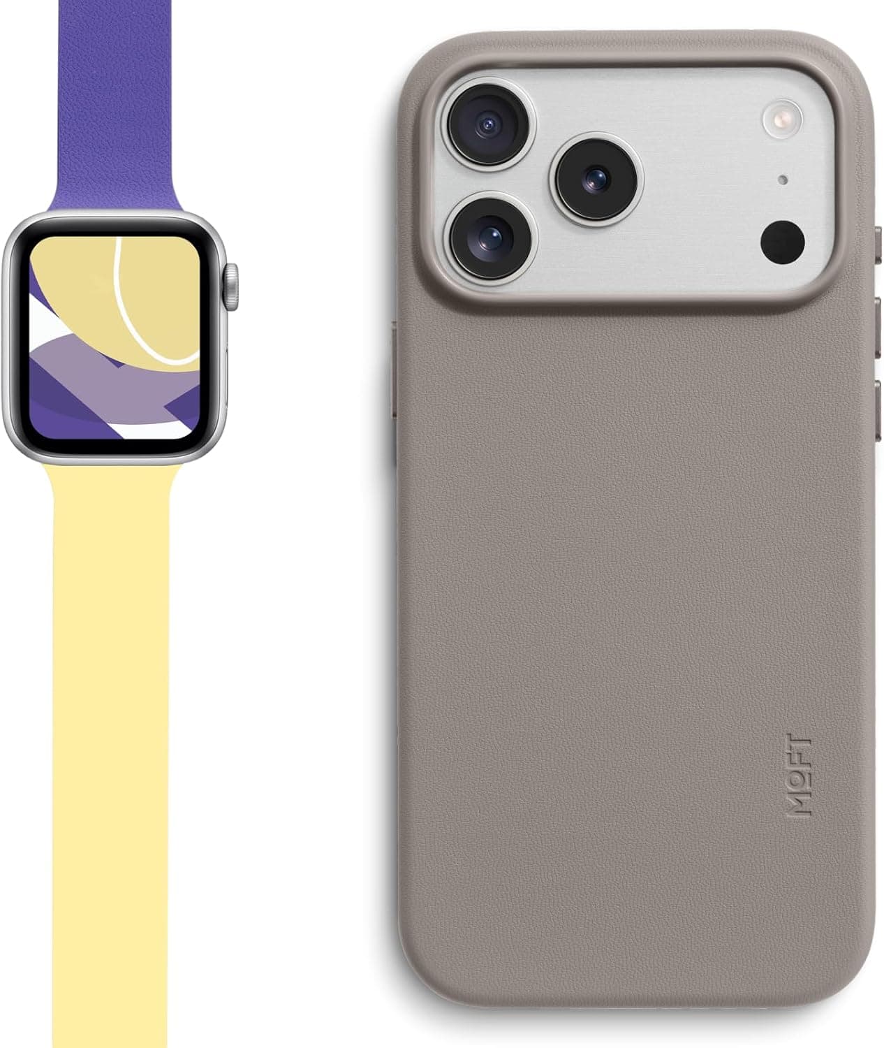 MOFT Snap Duo Watch Bands Compatible with Apple Watch 38mm/40mm/41mm/42mm(S11-10) Strike Yellow x Poise Purple & MOVAS Snap Case for iPhone 17 Pro Max Taupe