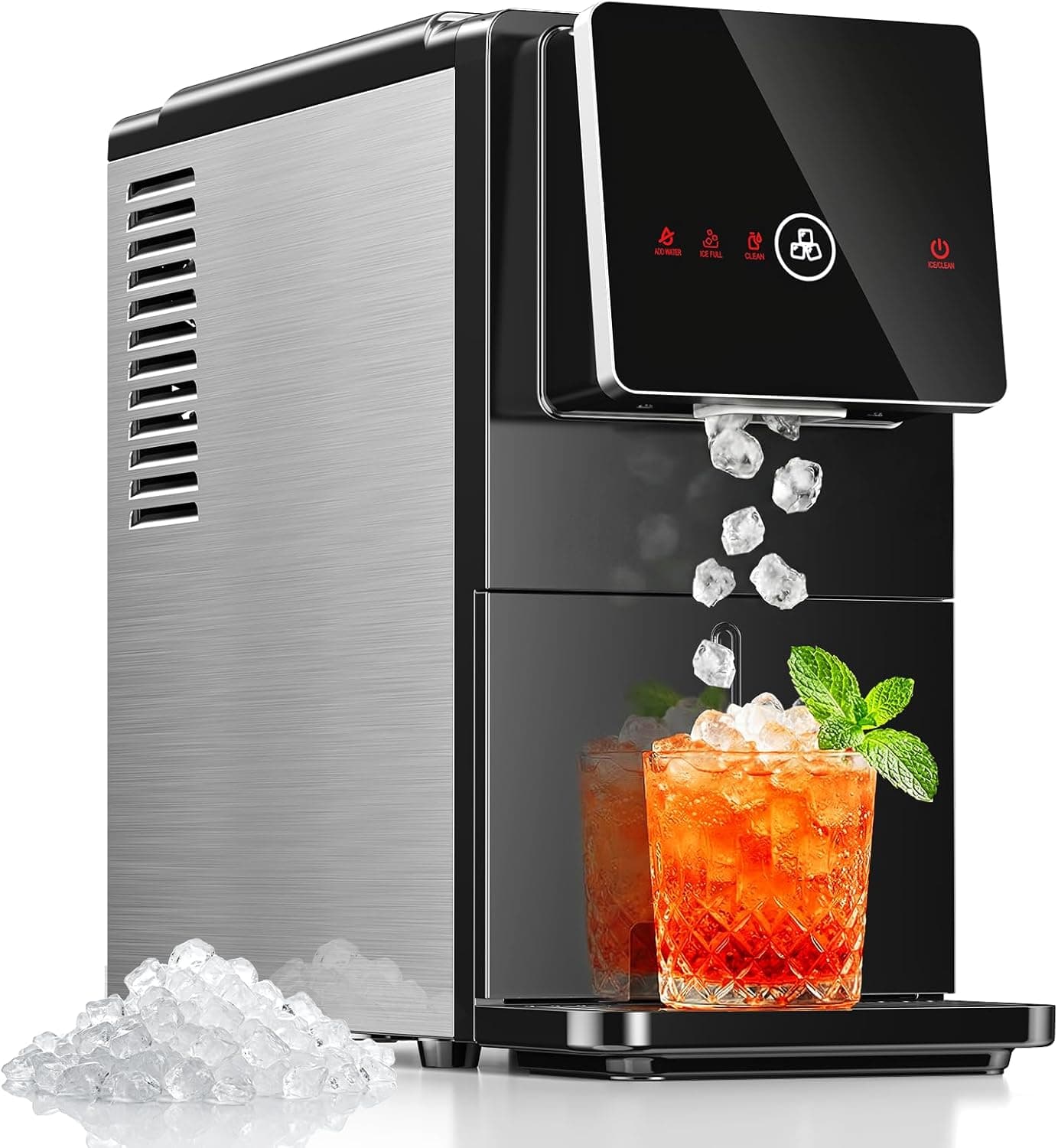 Electactic Nugget Ice Makers Countertop, Portable Ice Maker with Self-Cleaning, 35Lbs Per Day, Self Dispensing Design, One-Click Operation, 1.8L Water Tank, 1.5Lbs Ice Storage, for Home/Office/Kitchen