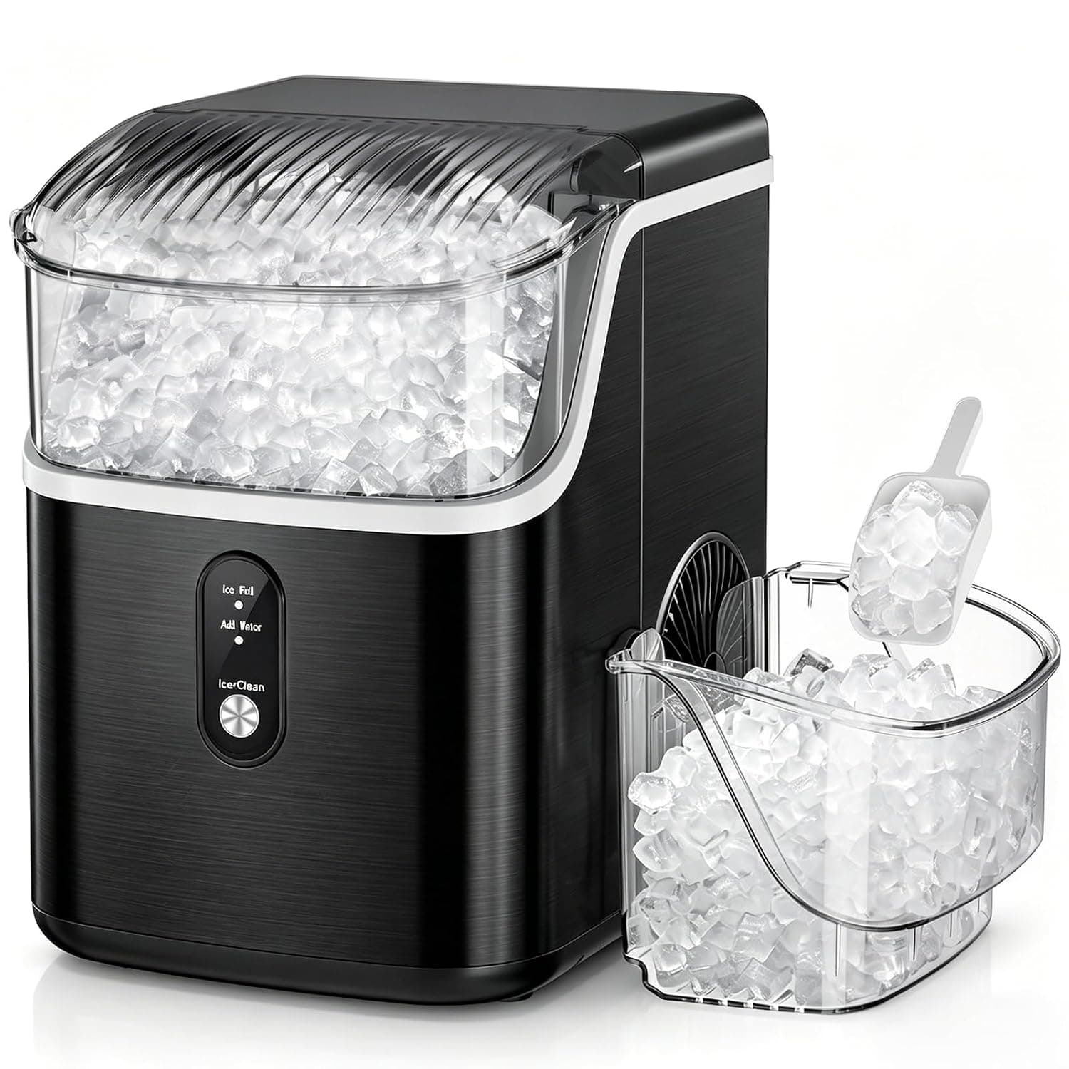 Antarctic Star Nugget Ice Maker Countertop, 35lbs/24H, Soft Chewable Ice, Self-Cleaning, Fast Making in 8 Mins, Portable Ice Machine with Handle, Ice Basket & Scoop, Stainless Steel Black