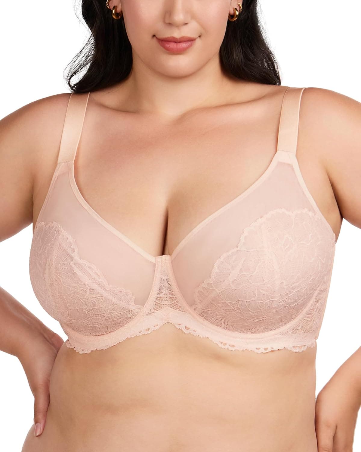 HSIA Bras for Women Lace Unlined Breast Minimizer Bra Full Coverage Bras with Underwire, Dusty Peach 42C