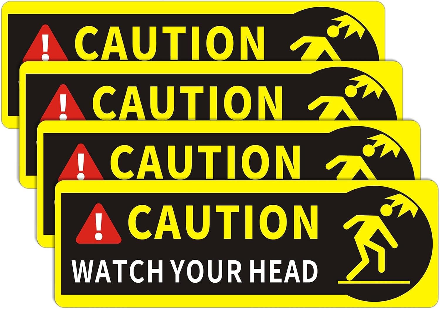 4 Pcs Caution Watch Your Head Sign, PVC Safety Decals with Self-Adhesive Backing, 11.8" x 4" for Warehouse, Basement, Factory