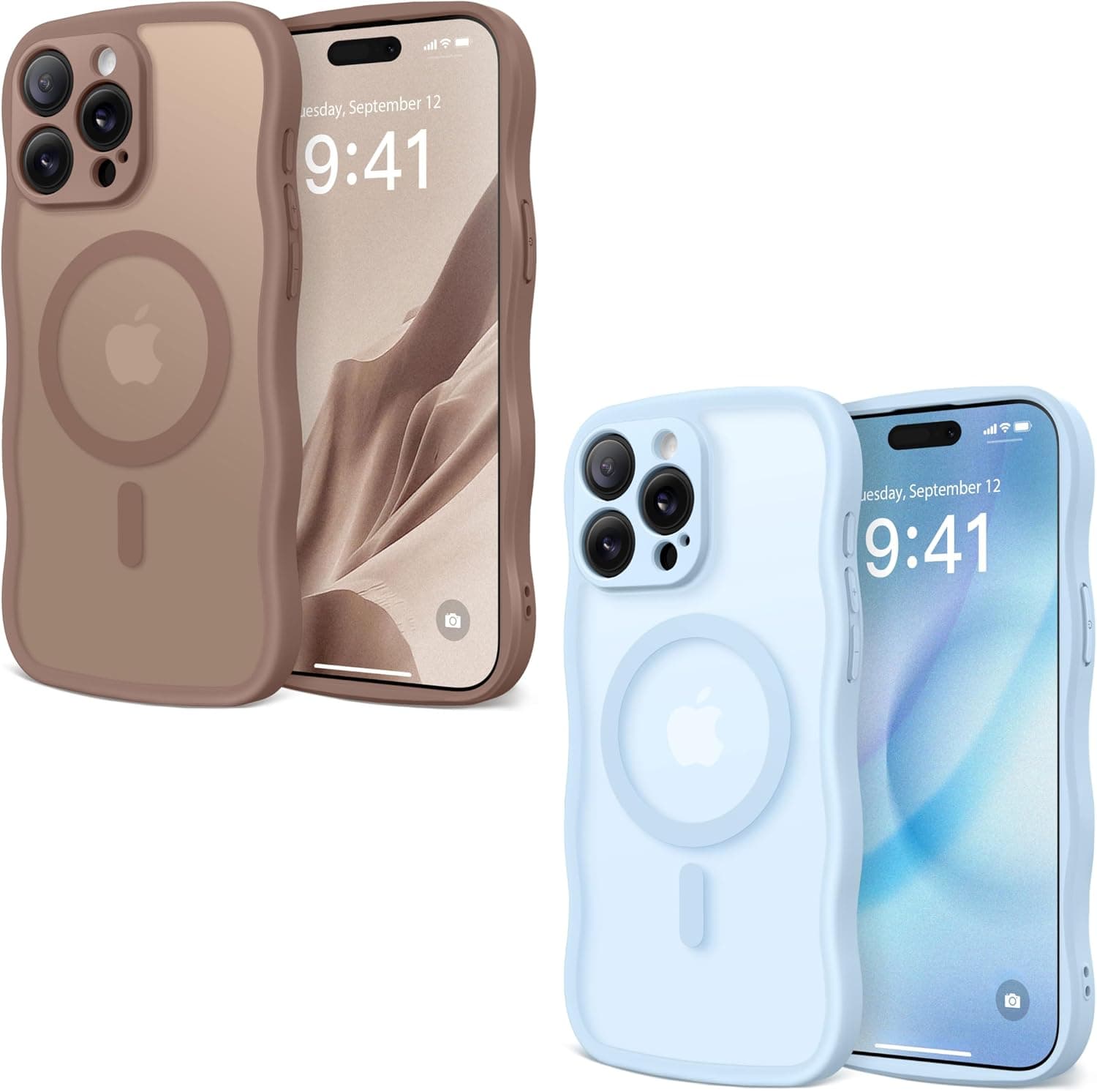 CAPRARO for iPhone 13 Pro Case Compatible with Magsafe Brown and LightBlue Bundle