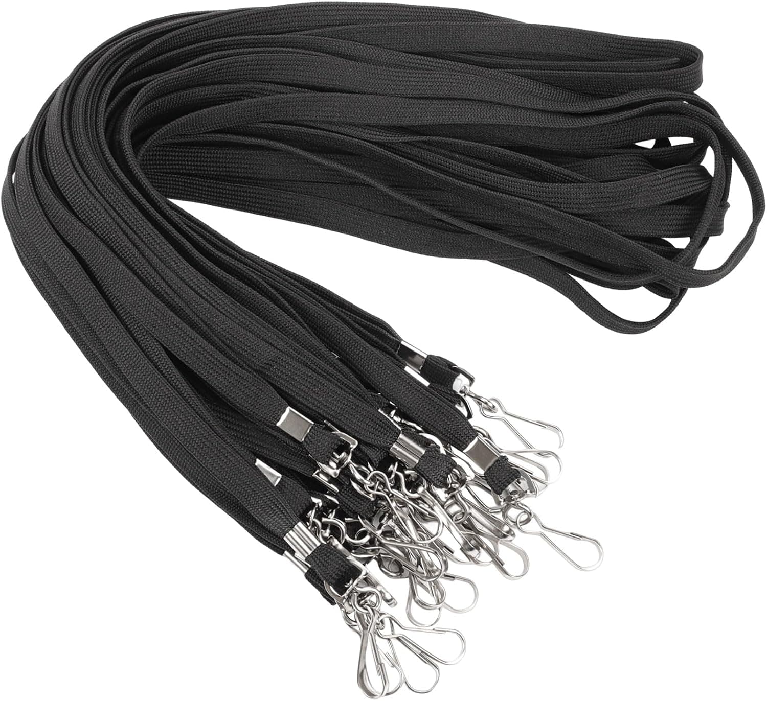 Prudiut 100 Pack Black Lanyard Bulk Lanyards for Id Badges Flat Lanyard with Badge Clip Swivel Hook