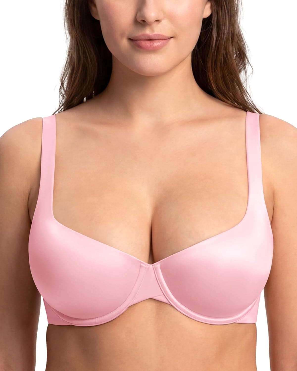 HSIA Balconette Bras for Women Underwire Unlined Demi Elodie Cloudsoft Half Cup Satin Bras Pure Pink 36A