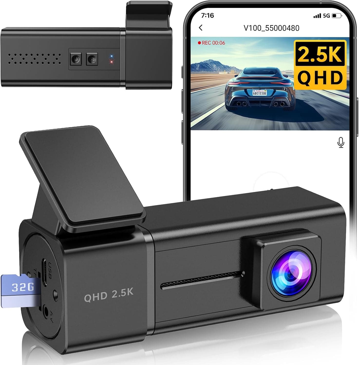 Dash Cam, Veement 2.5k 1440P WiFi Dashcams, Dash Camera for Cars with APP, Mini Car Camera, Free 32GB SD Card, Night Vision, 24H Parking Mode, G-Sensor, Loop Recording, MAX 256GB Support