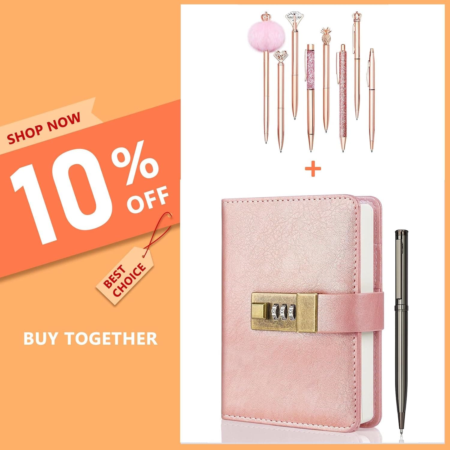 WEMATE A6 Journal with Lock + 8Pcs Ballpoint Pens Set