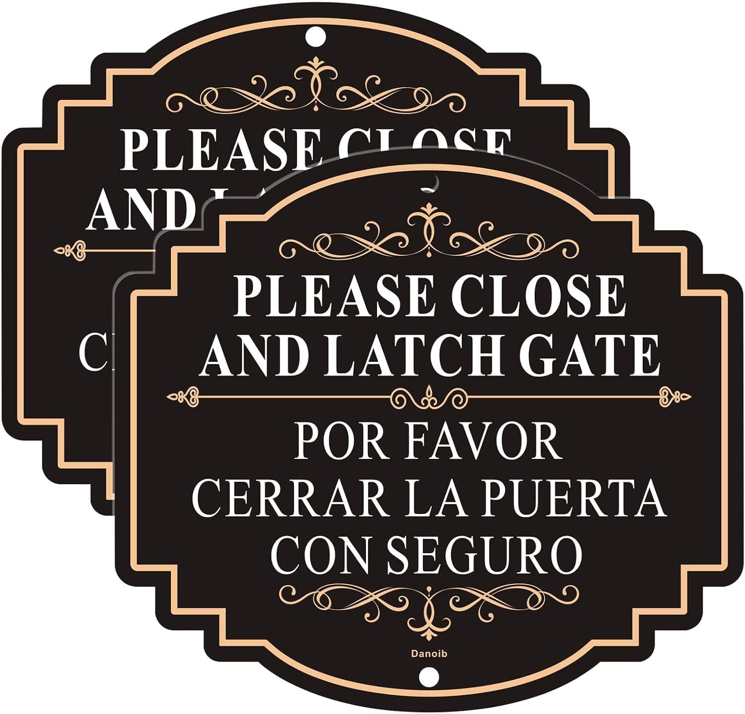 2 Pack Please Close and Latch Gate Sign Bilingual English Spanish, 7.8" x 7" Rust-Free Aluminum Keep Gate Closed Sign, Weatherproof & UV Fade Resistant, Pre-Drilled Holes for Easy Installation