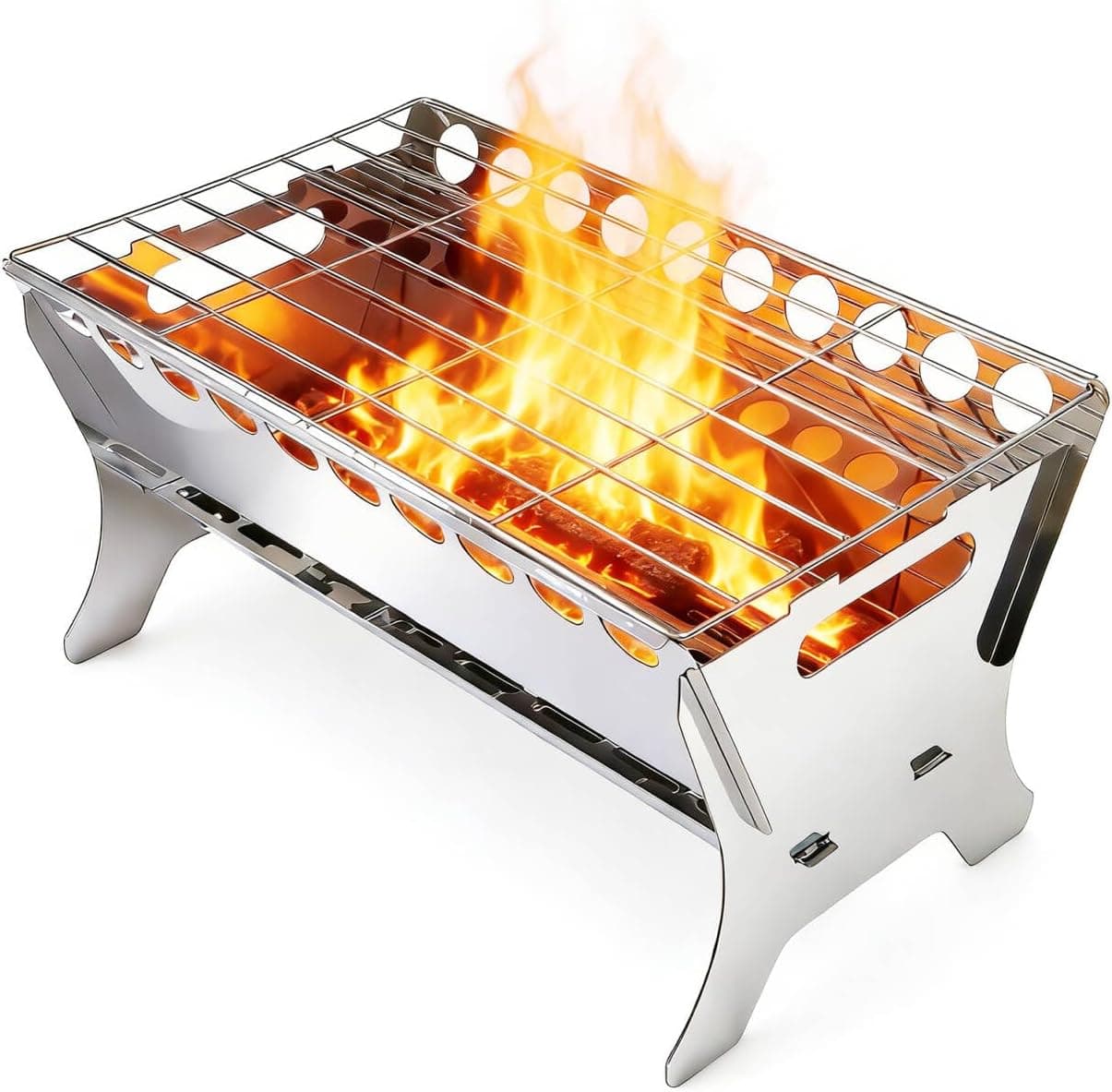 Stainless Steel Portable Charcoal Grill Heater Heating Stove with Ash Tray- Compact BBQ Grill for In- and Outdoor Camping, Backyard, Picnic, Easy to Assemble & Clean