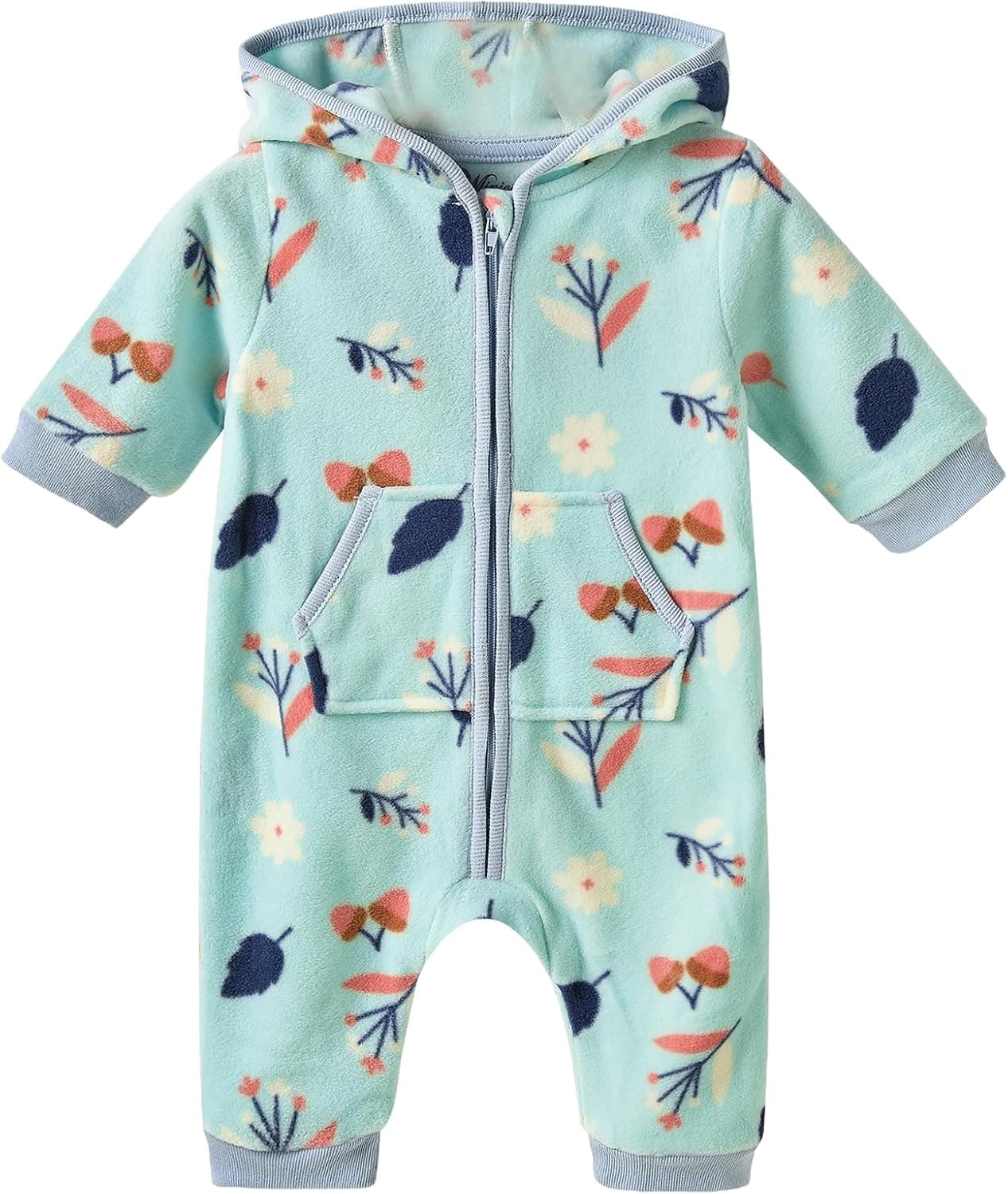 Baby Velvet Hooded Romper with Zipper, Warm Long Sleeved Jumpsuit for 0–12 Months Infants