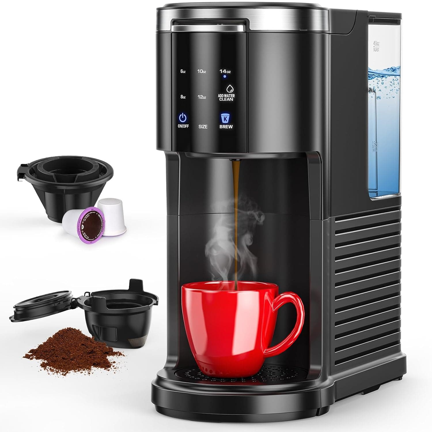COWSAR Commercial Single Serve Coffee Maker, K Cup Coffee Brewer for Capsule and Ground Coffee, Capsule Coffee Machine with 40 Oz Water Tank, Instant-Heat, 5 Brew Sizes Up To 14 Oz, Classic Black