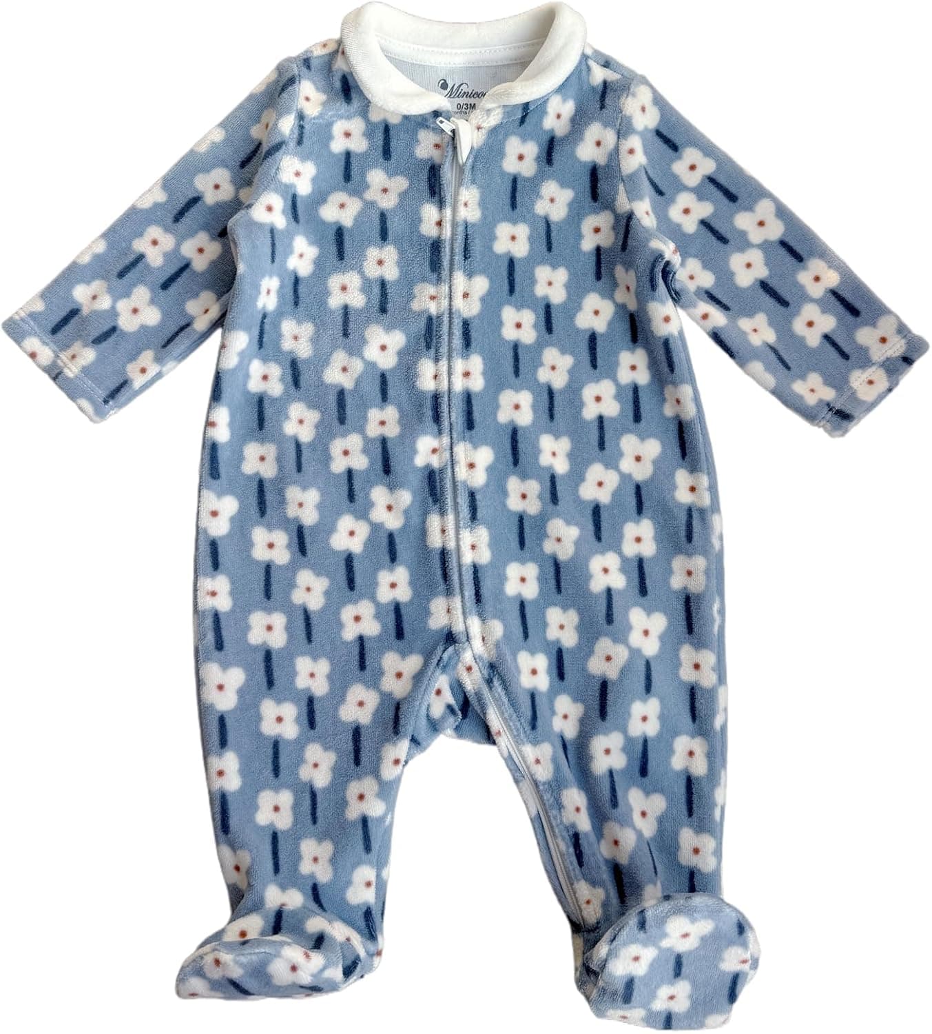 Baby Velvet Footed Romper with Zipper, Soft and Warm Long Sleeved Footie for 0-12 Months Infants