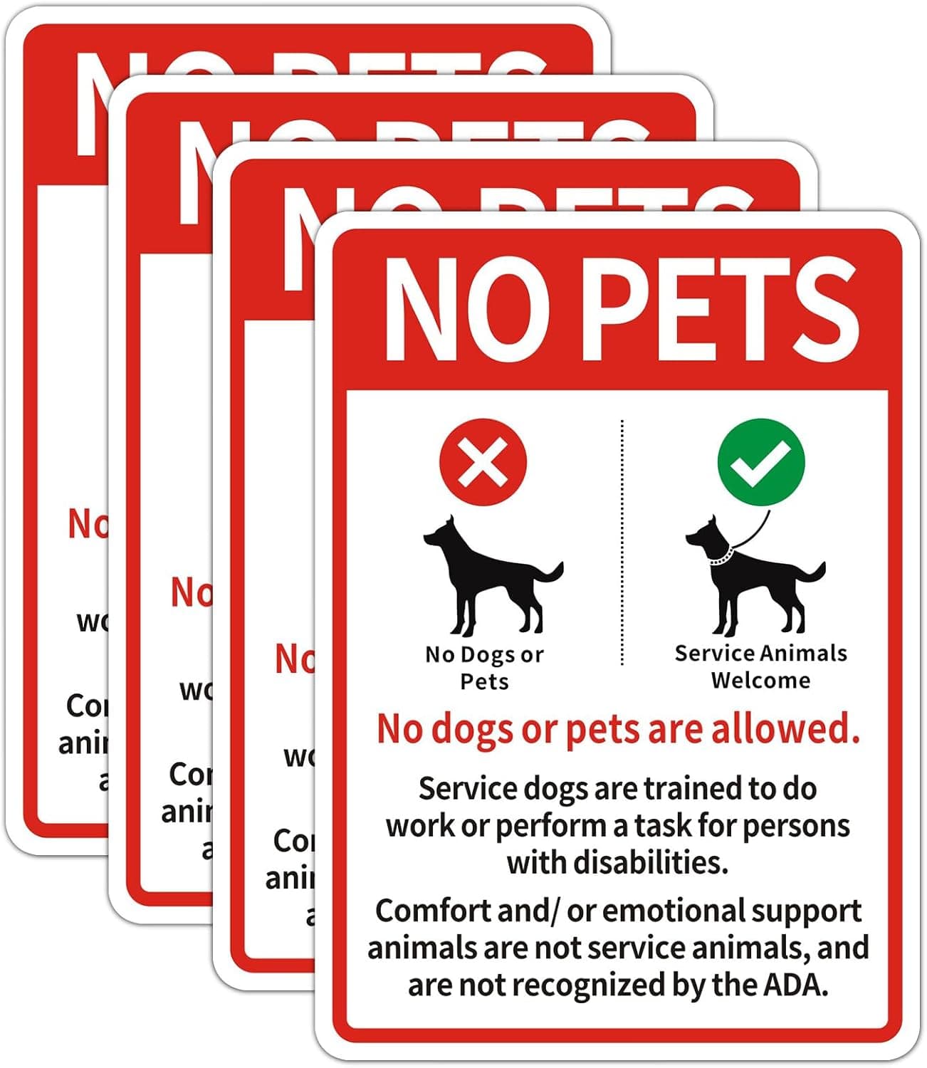 4 Pack No Pets Allowed Except Service Animals Sign Sticker, 5" x 7" Self-Adhesive Weatherproof No Dogs Allowed Decals –Service Animals Only Sign for for Business Doors, Windows, and Stores