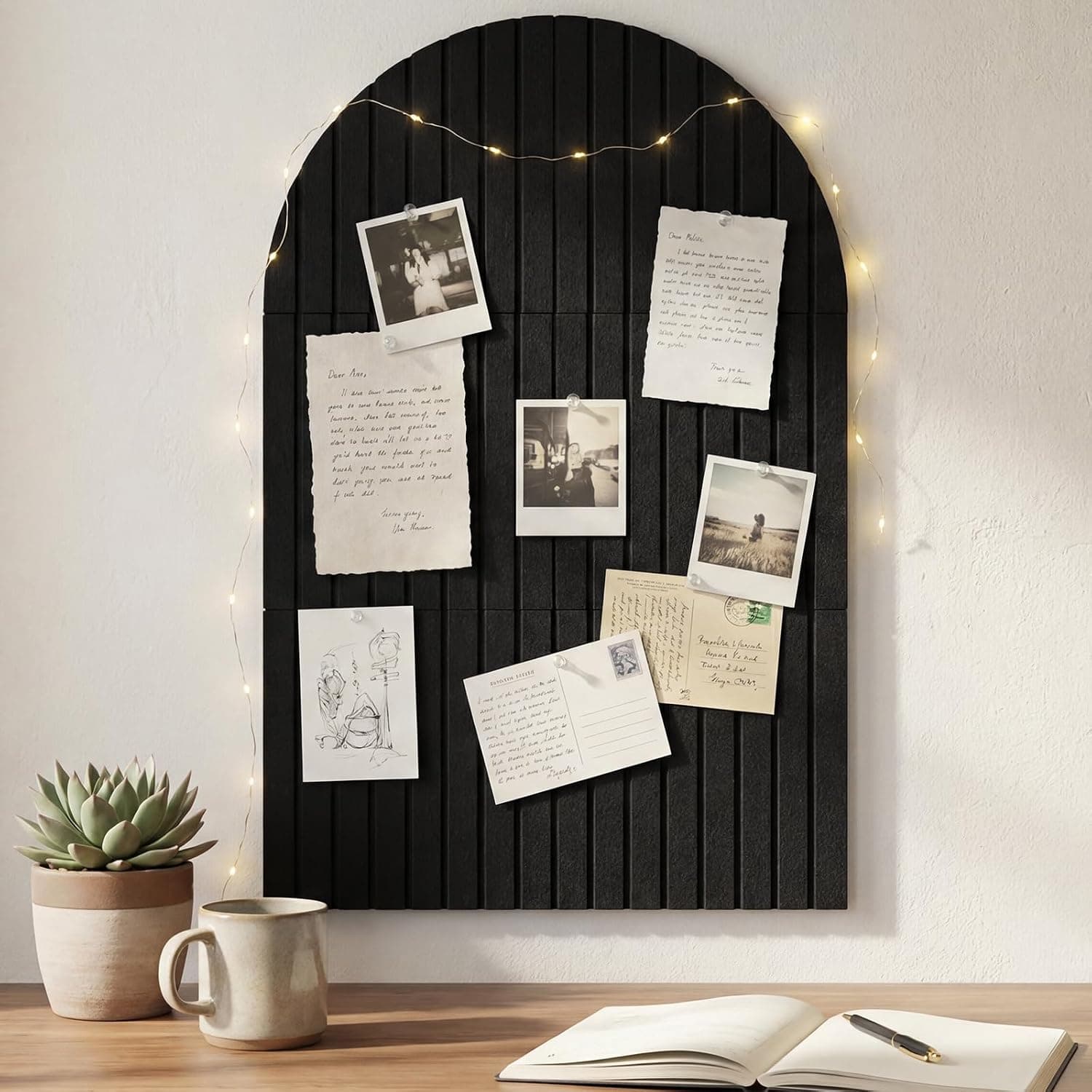 Thboxes Arched Felt Bulletin Board, 6 Pack 35" x 24" Large Cork Board Pin Board with 30 Removable Adhesive Tabs & 30 Push Pins - for Home Office School Memo Photo Wall Decor for Notes Lists - Black