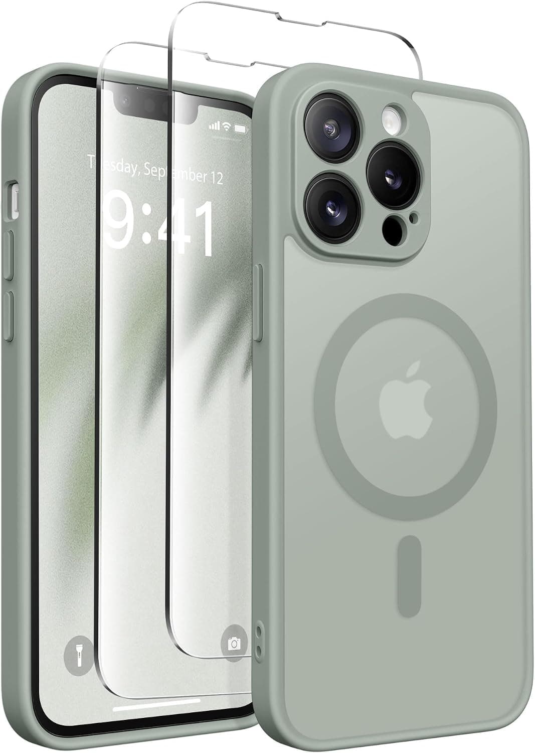 CAPRARO CAPRRO Magnetic for iPhone 13 Pro Max Case, [Compatible with MagSafe] [Full Camera Protection] Shockproof Protective Slim Translucent Matte Phone Case for iPhone 13 Pro Max 6.7'', Grey Green