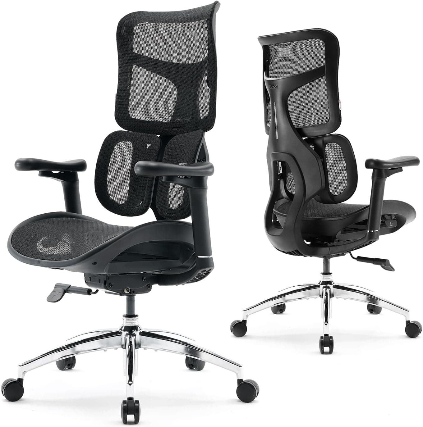 SIHOO Doro S100 Ergonomic Office Chair - Dual Dynamic Lumbar Support, 4D Coordinated Armrests, 5-Level Adjustable Backrest, Recline Angle 135-degree Max. Suitable for Home Office, Black.