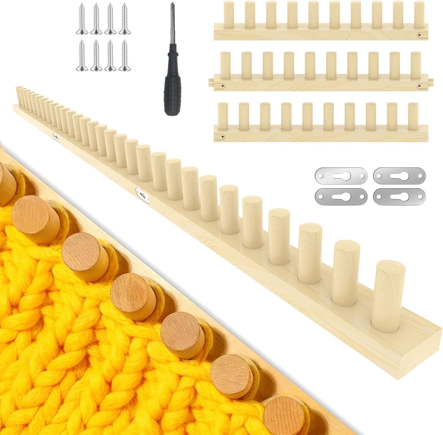 Binxalin 48" Wooden Chunky Blanket Loom, Adjustable Knitting Loom Kit for DIY Chunky Knit Throws, 48 Inch Size Options for Beginners
