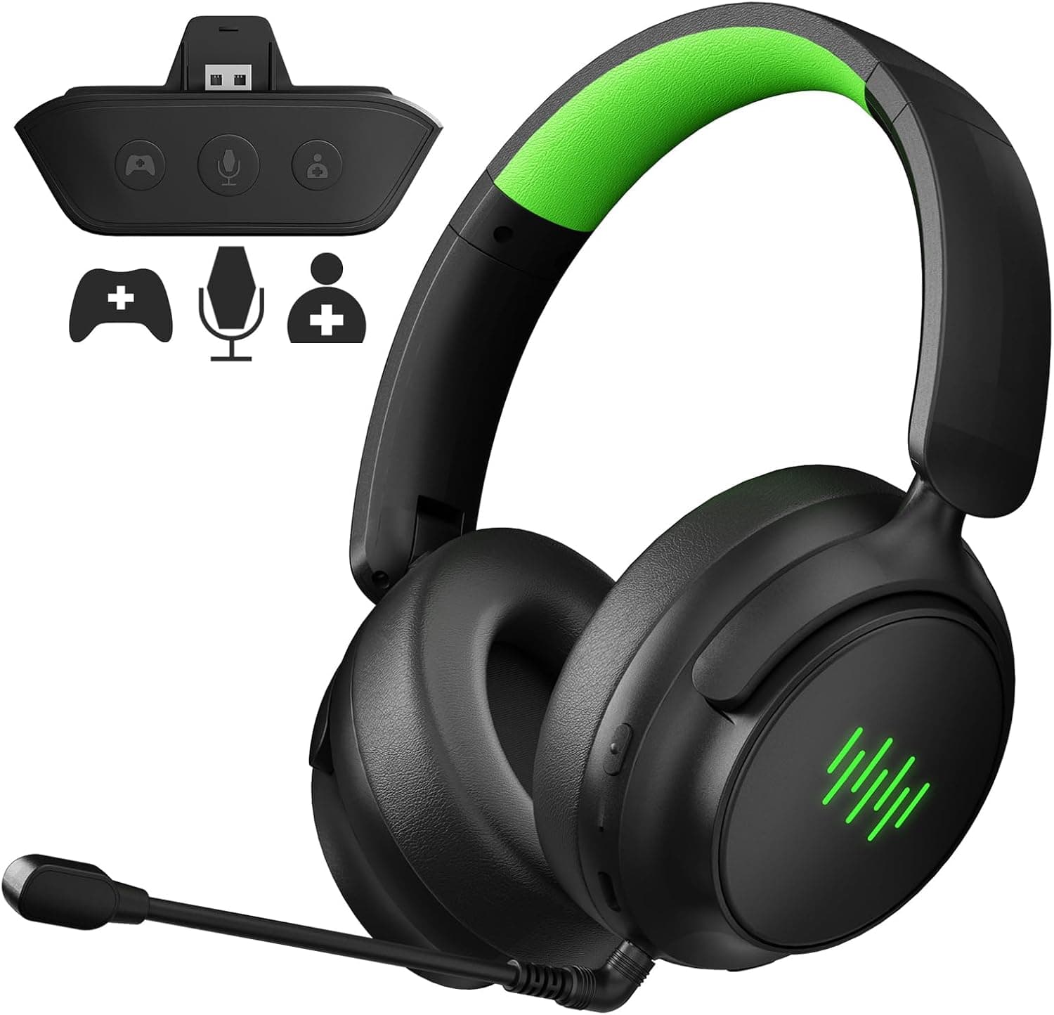 Wireless Gaming Headset for Xbox with Game/Chat Audio Balance, Mic Mute, Bluetooth, 3D Surround Sound, Foldable Bluetooth Headset Works with PS5, Mac, PC, Nintendo Switch - Long Battery Life