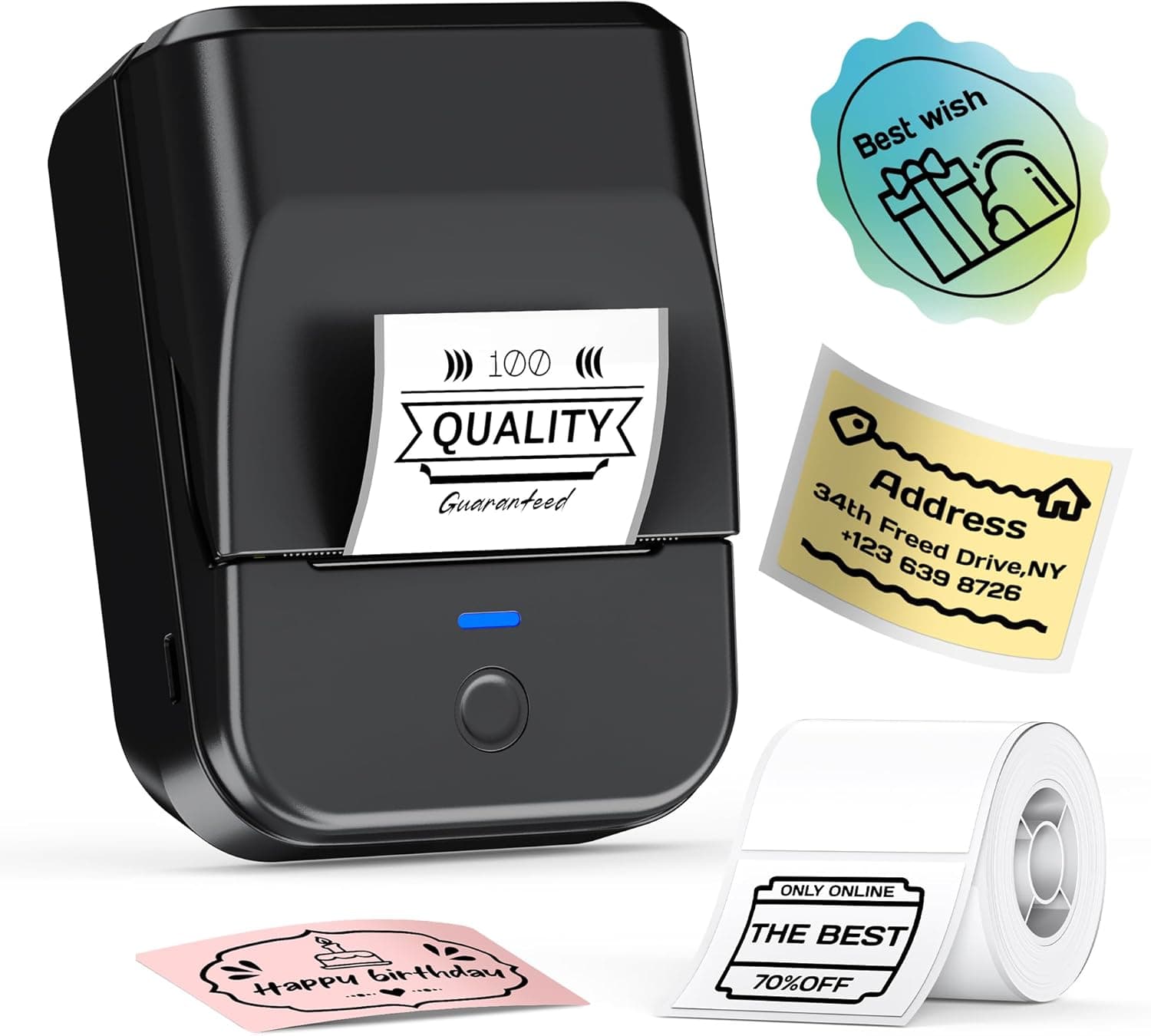 PM240 Label Maker Machine with Tapes, 2" Portable Thermal Label Printer for Phone & PC, Bluetooth Address Label Maker with Multiple Templates for Small Business, Office, Home, School, Set 1