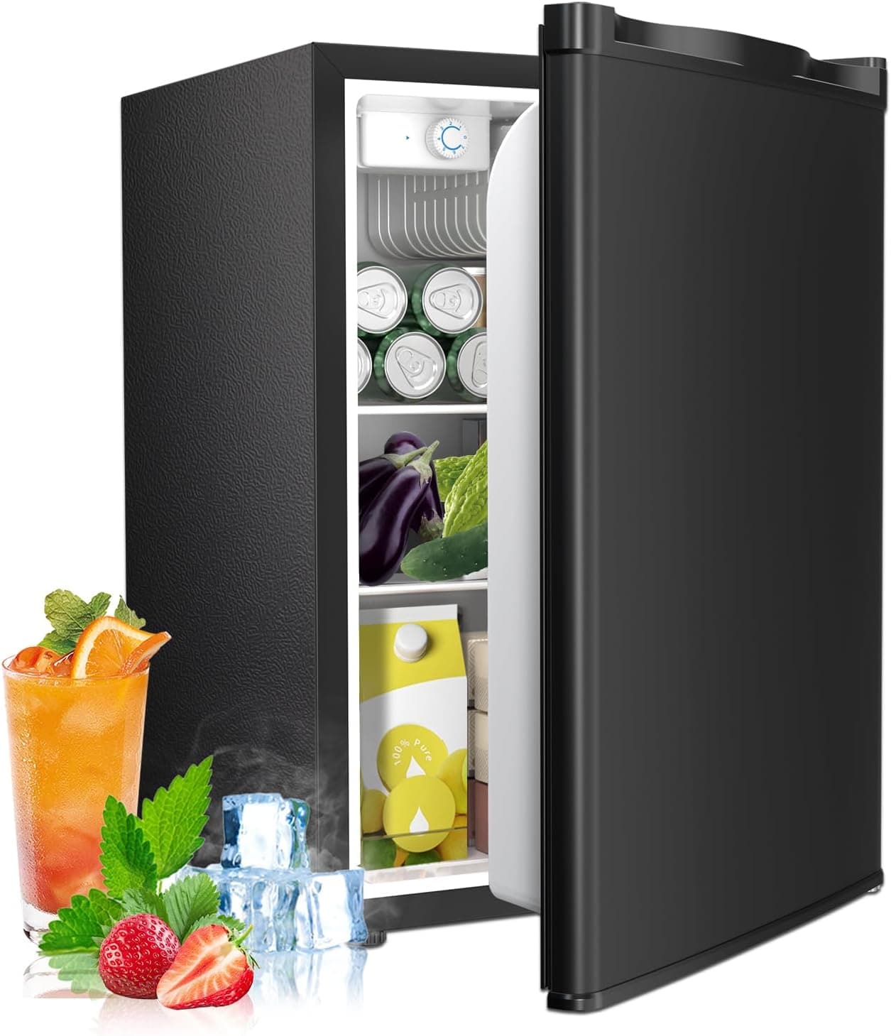 Electactic Compact Refrigerator 2.56 Cu.ft Mini Fridge with Freezer, Single Door Refrigerator with Adjustable Temperature Settings, Low noise, for Bedroom, Office, Dorm