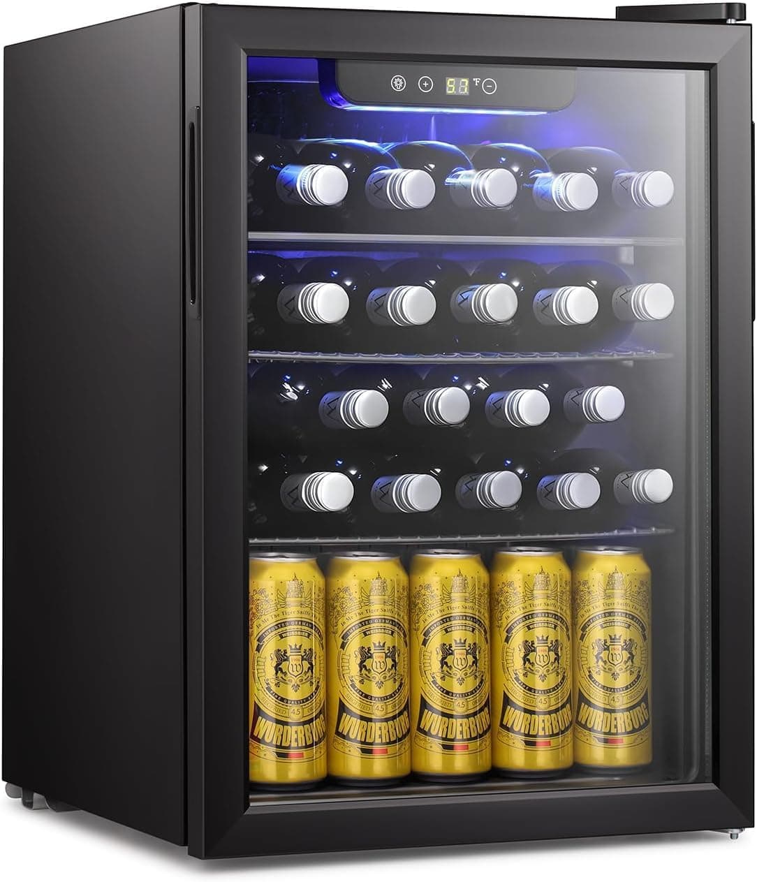 Antarctic Star 0.9Cu. Ft. Freestanding Counter-top Wine Cellar Mini Fridge, 4-Bottle Red Wine Beverage Refrigerator, Quiet, Portable, LED Light and Display, 40-61 ℉, Black