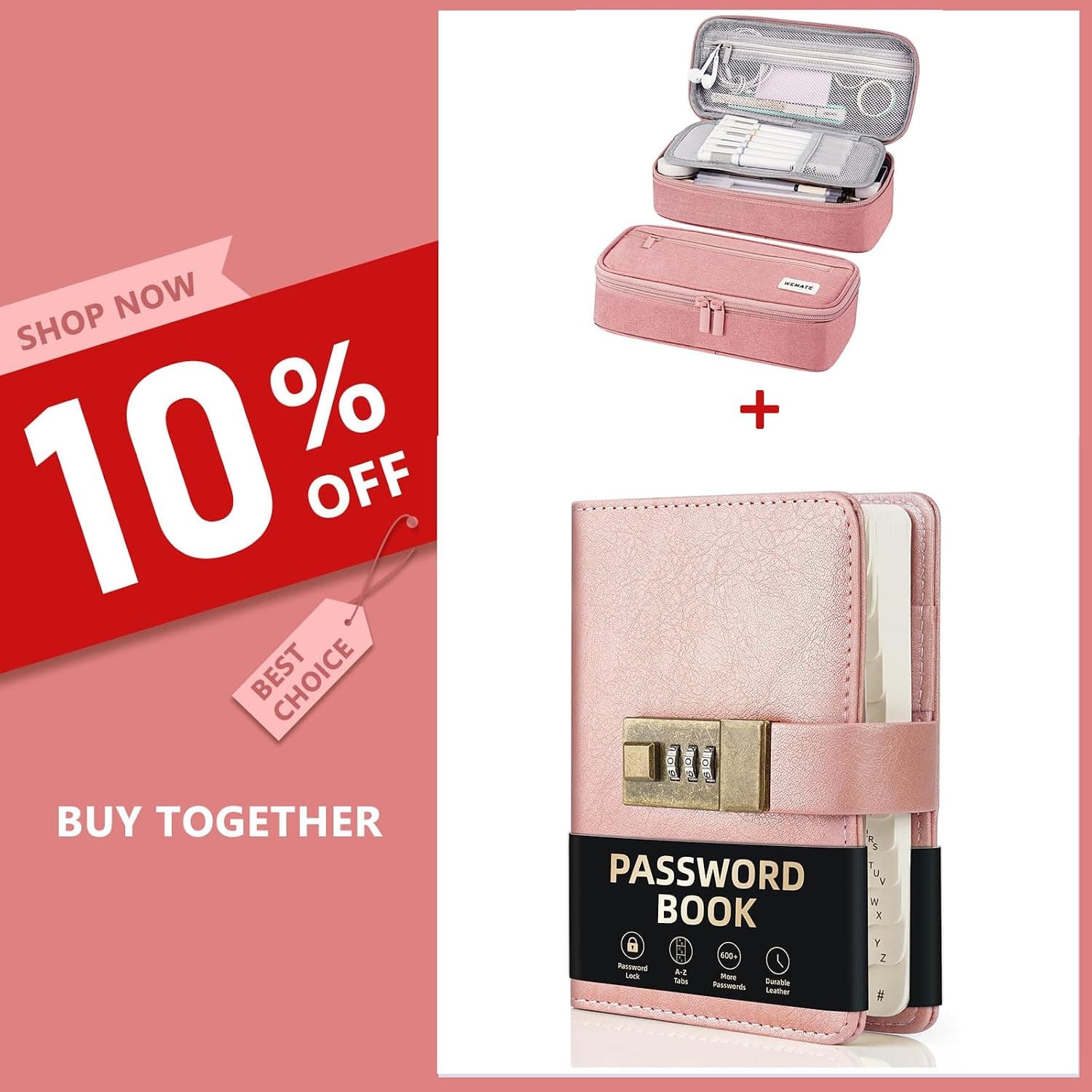 WEMATE Password Book with Lock + Large Pencil Case Aesthetic