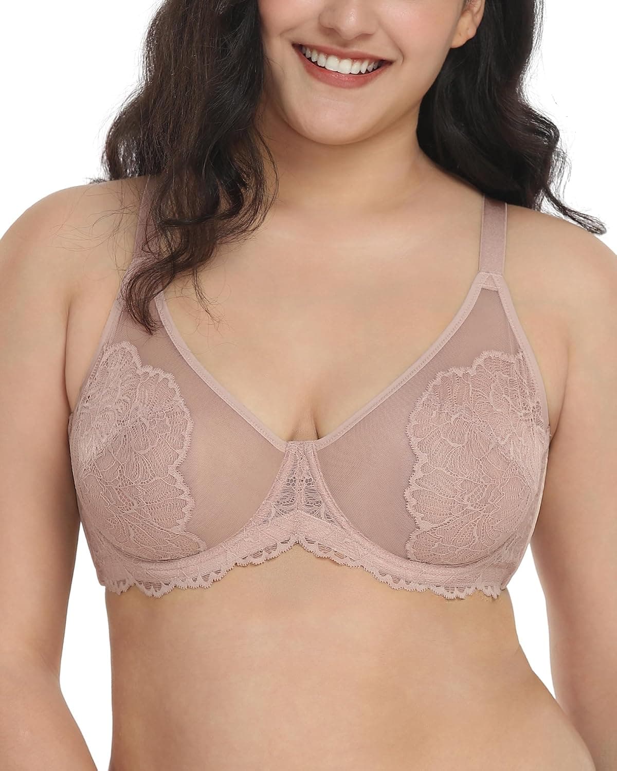HSIA Bras for Women Lace Unlined Breast Minimizer Bra Full Coverage Bras with Underwire, Dark Pink 44DDD