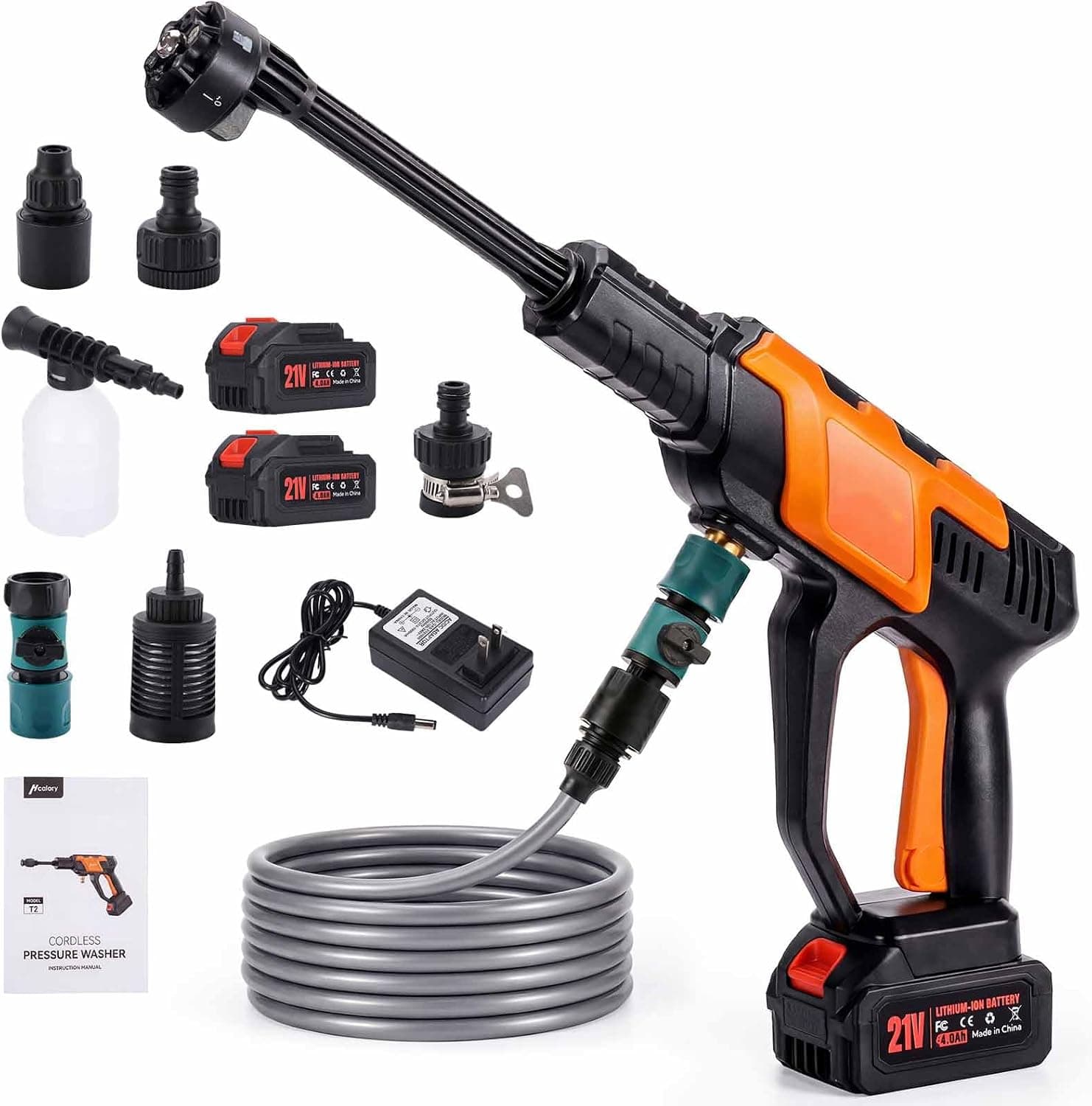 Cordless Portable Washer, 2000PSI Portable 4000mAh Cleaner with 6-in-1 Nozzle & 2 Batteries and Shut-Off Valve Garden Hose Adapter for Watering, Cleaning, Car, Floor Wall Fence Cleaning