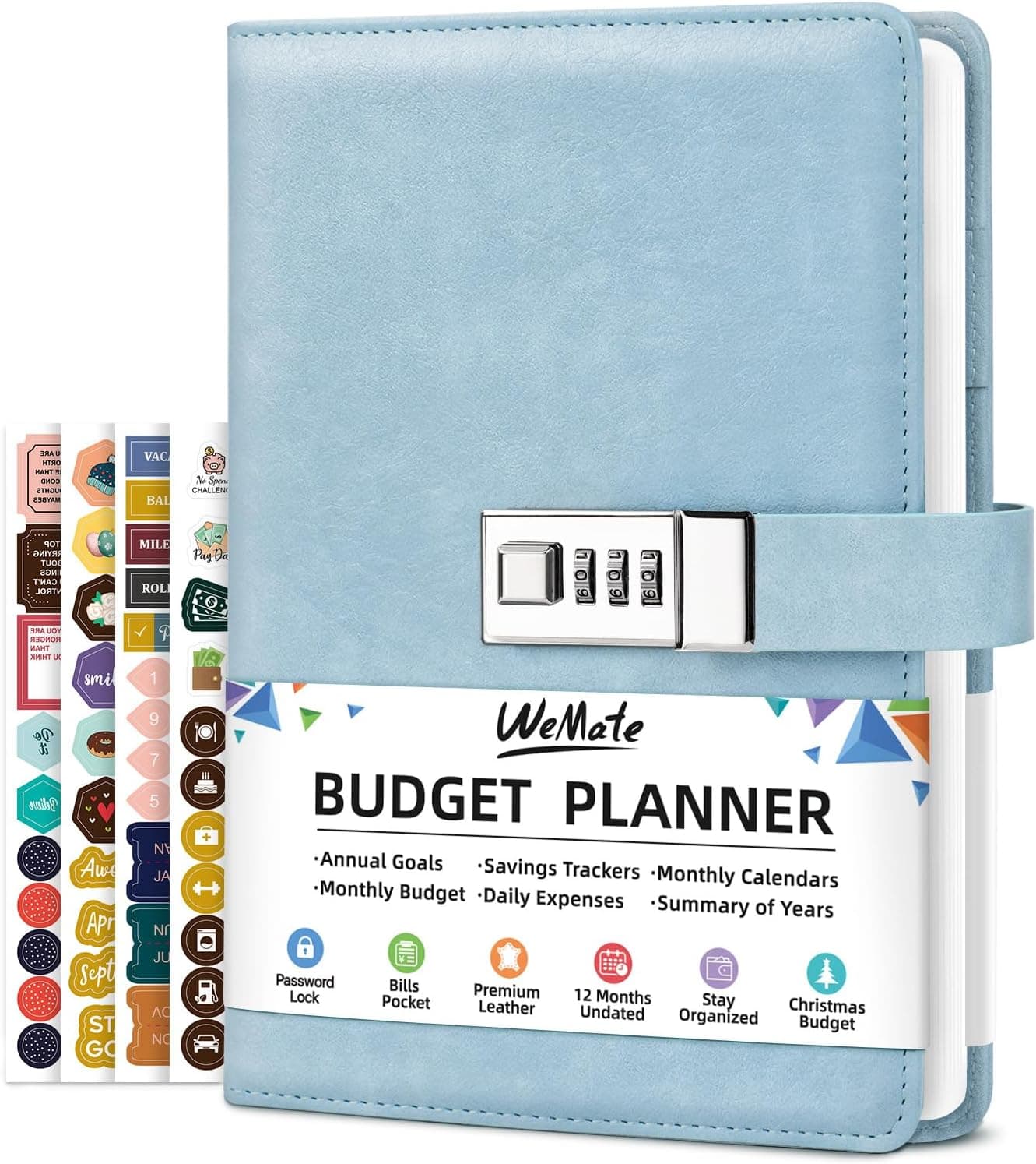 WEMATE Budget Planner 2026 with Lock, Monthly Budget Book with Expense Tracker Notebook, Undated Financial Planner to Manage Your Money, A5 Leather Account & Budget Book, Blue