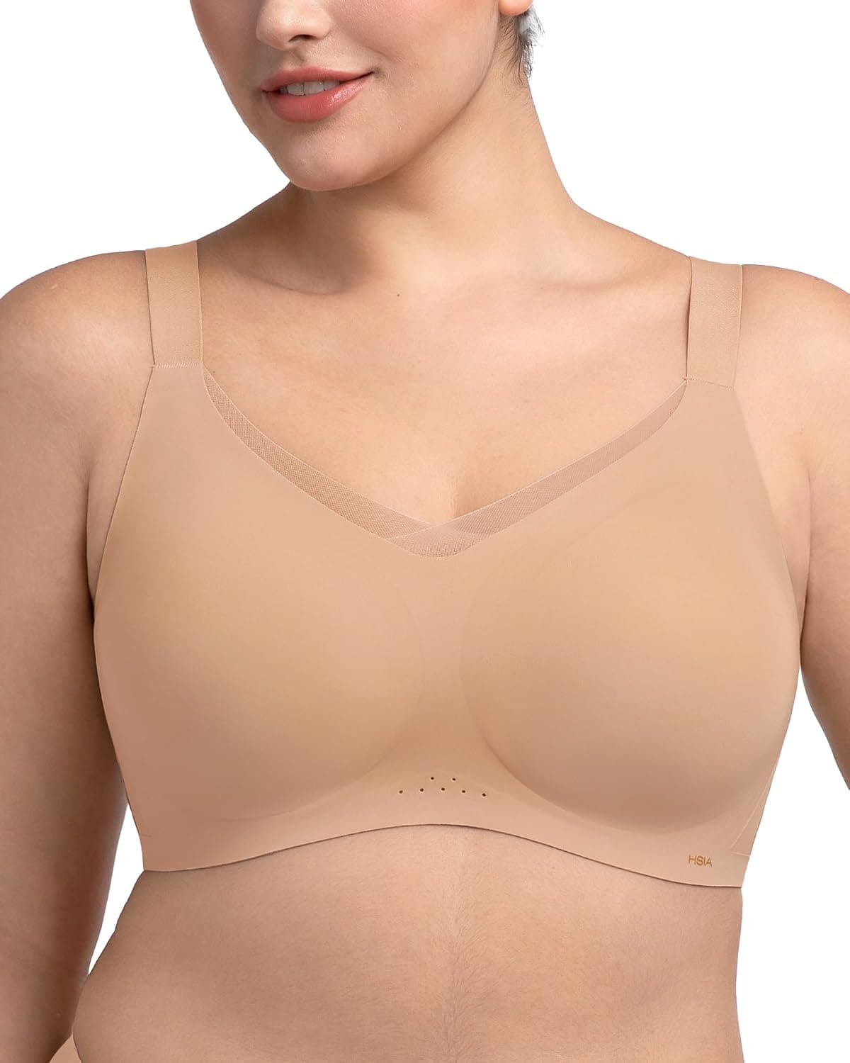 HSIA Bra for Women No Underwire - Full Coverage Crossover Seamless Bra with Support Comfort, Small to Plus Size Apricot