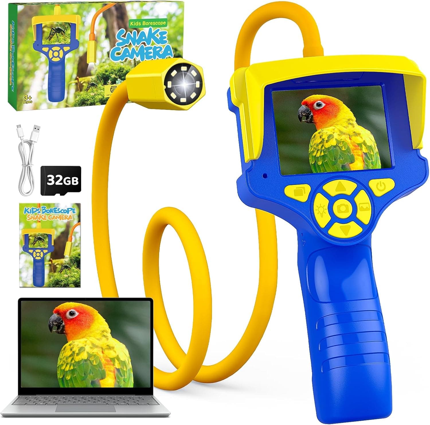 Kids Borescope Camera with Light, Kids Outdoor Camping Toys for 5 6 7 8 9 10 Year Old Boy, STEM Educational Nature Summer Hiking Toy, Science Birthday Gift for Boys, Built-in 32G SD Card & Sun Visor