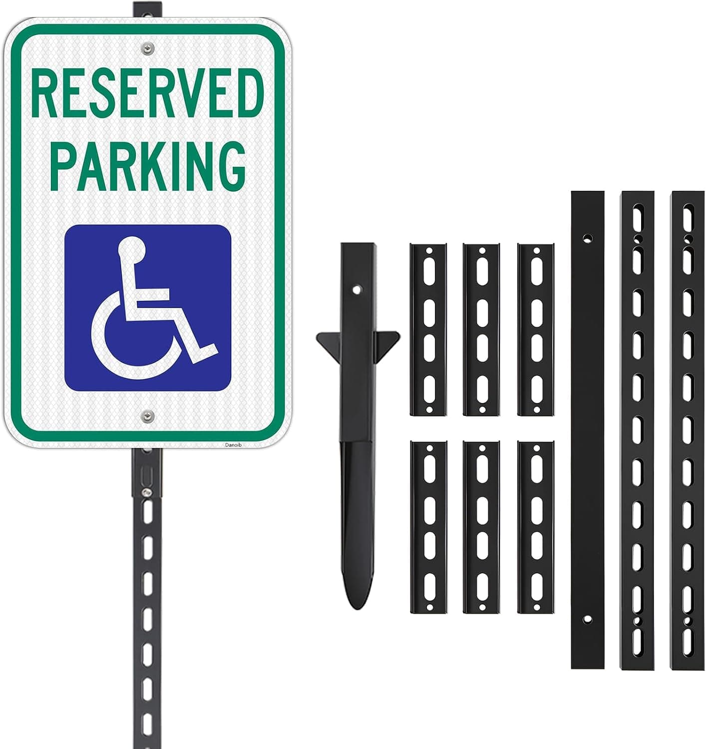 Handicap Parking Sign with 6Ft Stake, 18 x 12 Inch Engineer Grade Reflective Aluminum, Weather Resistant, Waterproof, Durable Ink