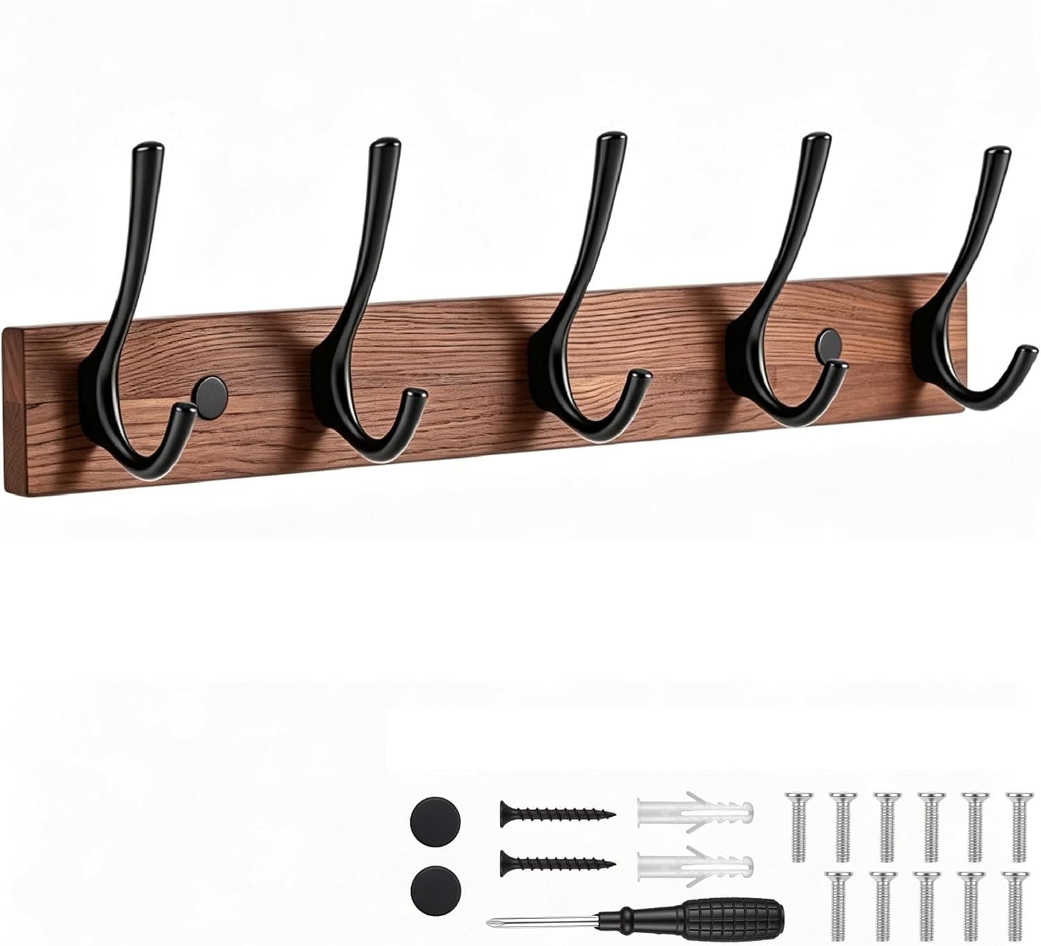 Dntorx Wall Mounted Coat Rack with 5 Hooks, 15.8 in Wooden Coat Hook Rust-Resistant Wall Hooks for Hanging Coat Bag Key Purse Towel Hook Rack for Entryway, Mudroom, Bedroom, Livingroom